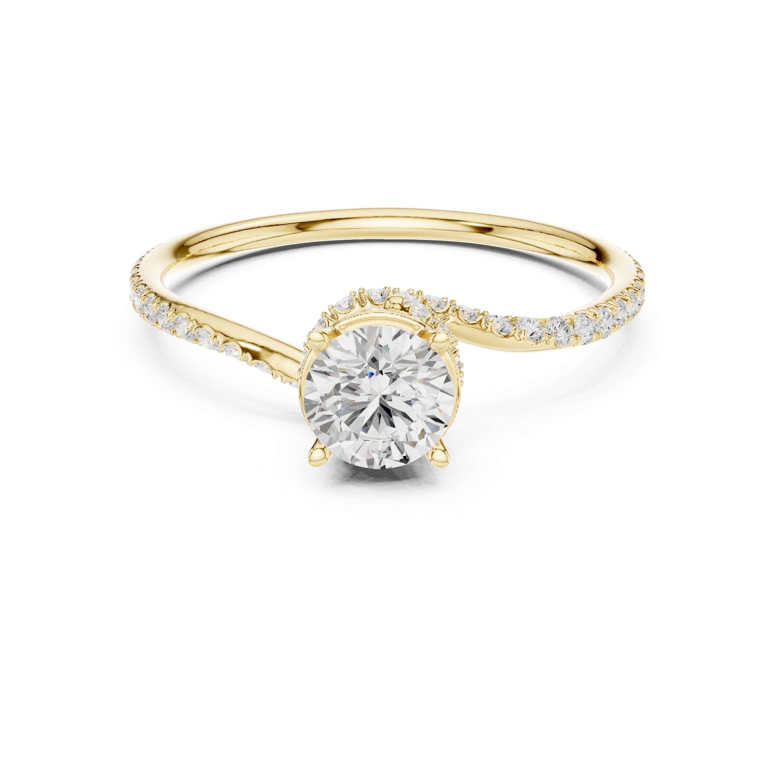 Spiral Hidden Halo Round Diamond Bypass Ring