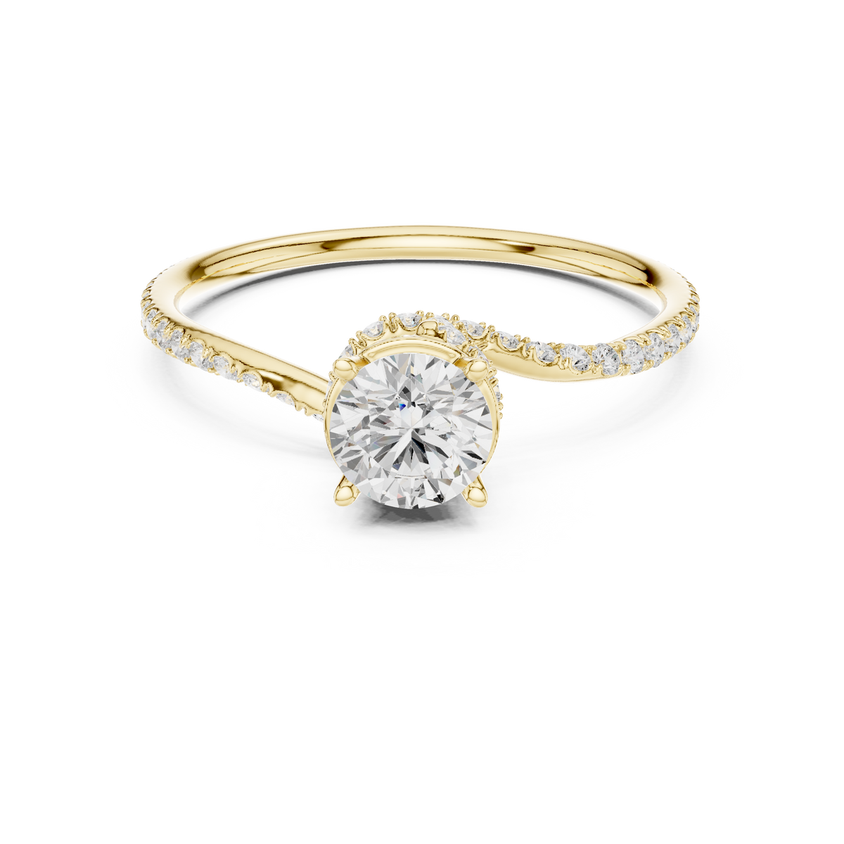 Spiral Hidden Halo Round Diamond Bypass Ring