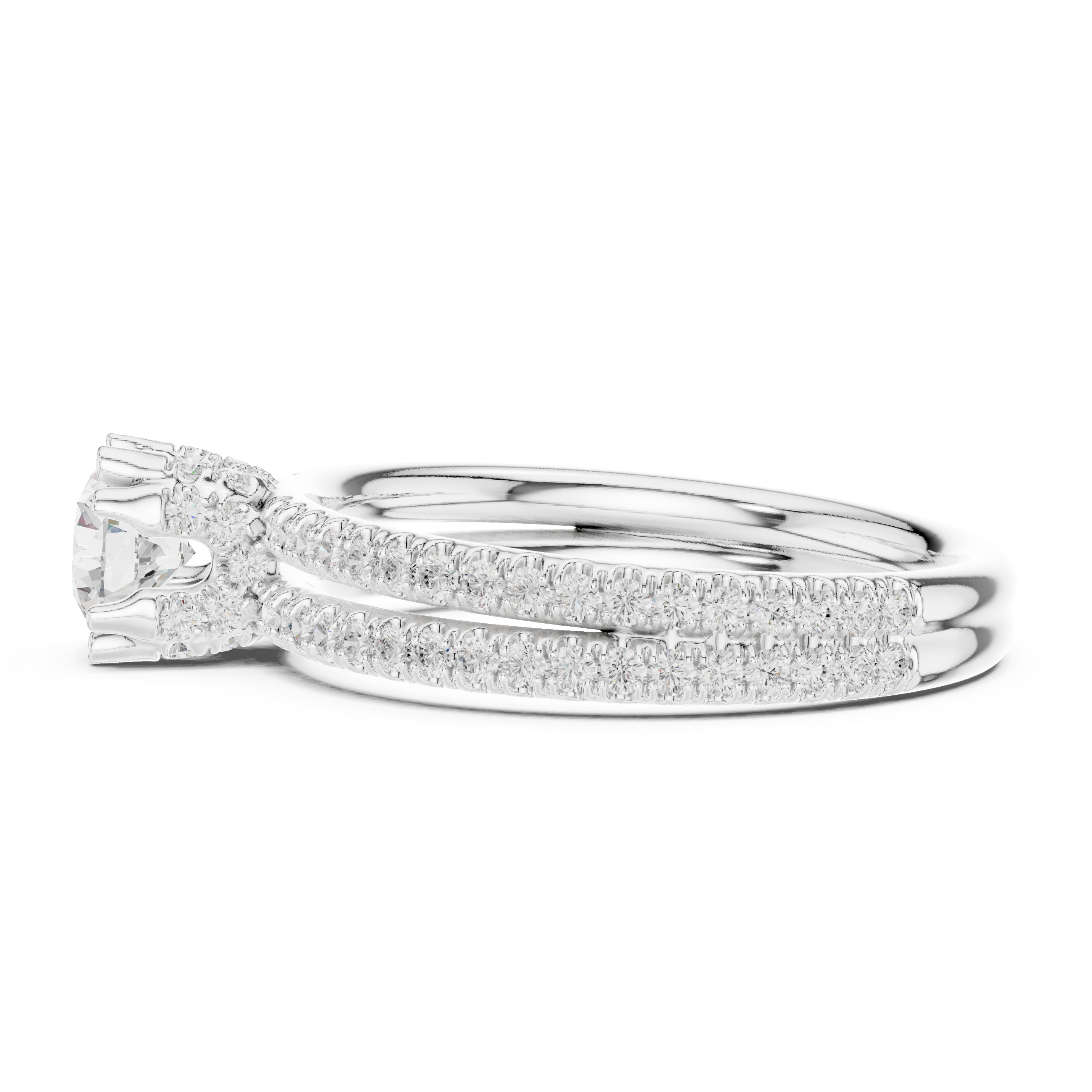 Double Row Pave Round Cut Diamond Engagement Ring