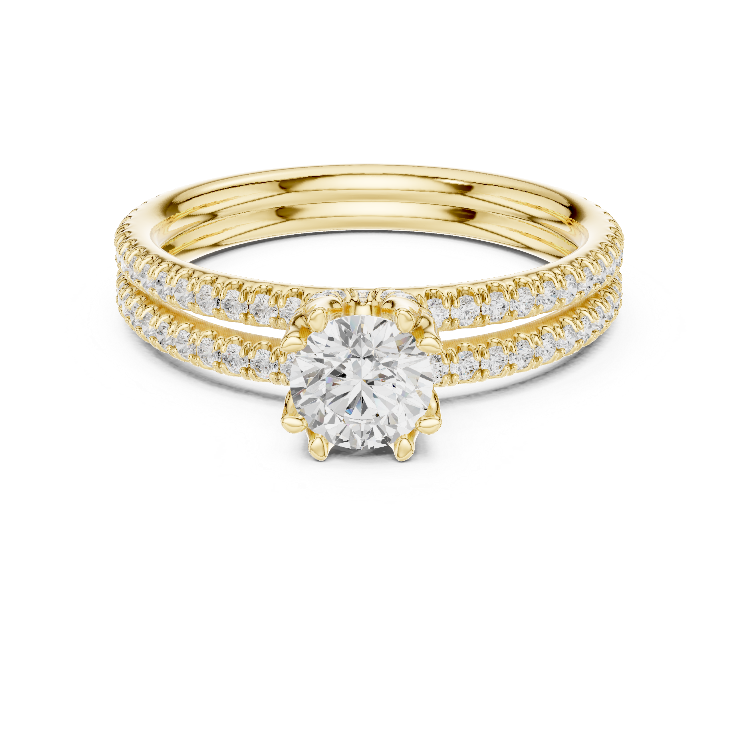 Double Row Pave Round Cut Diamond Engagement Ring