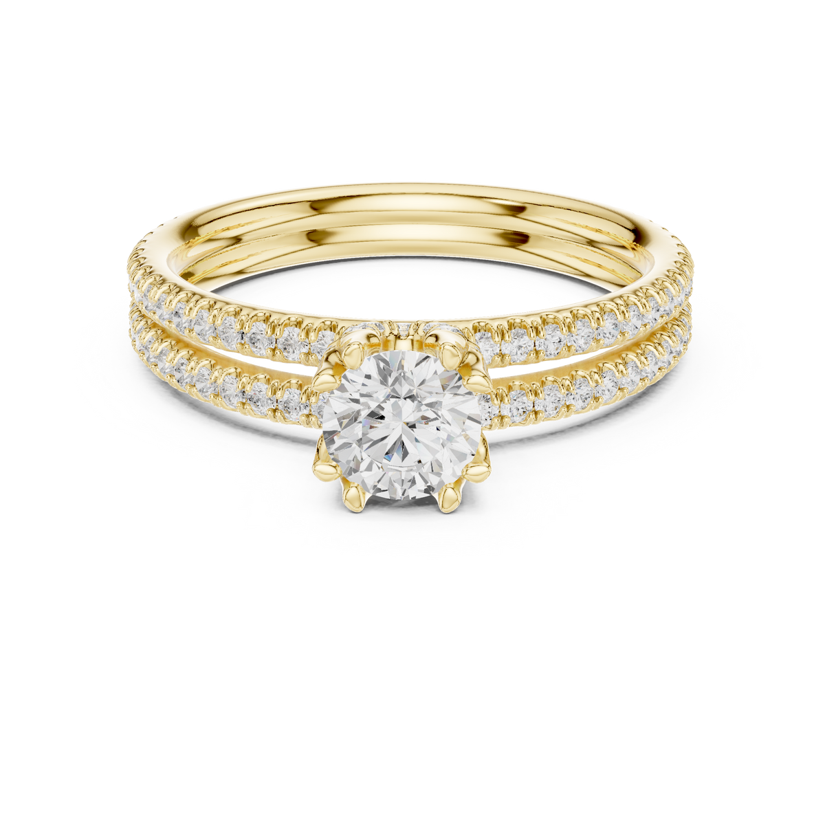 Double Row Pave Round Cut Diamond Engagement Ring