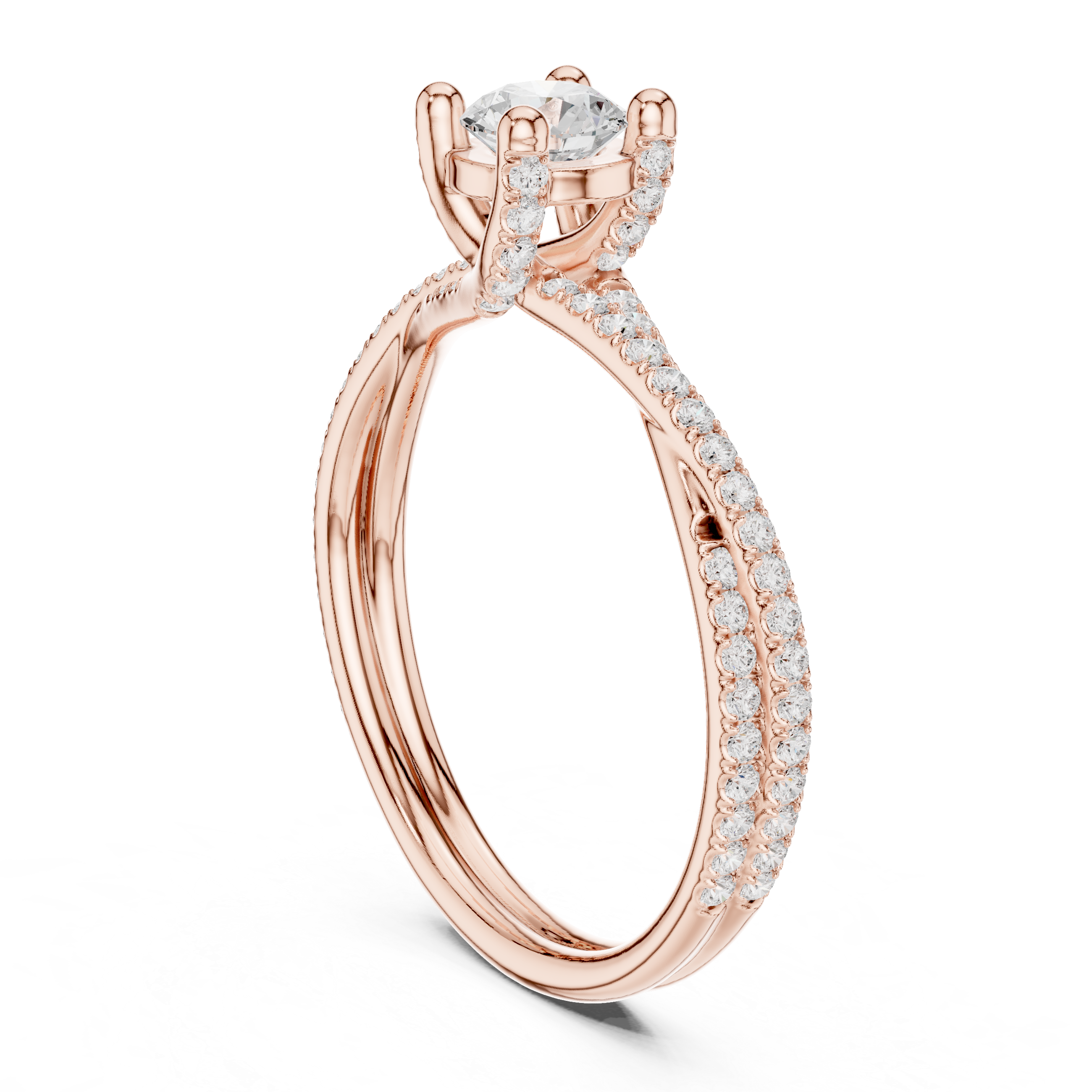 Round Brilliant Lab Diamond Cut Criss Cross Wedding Ring