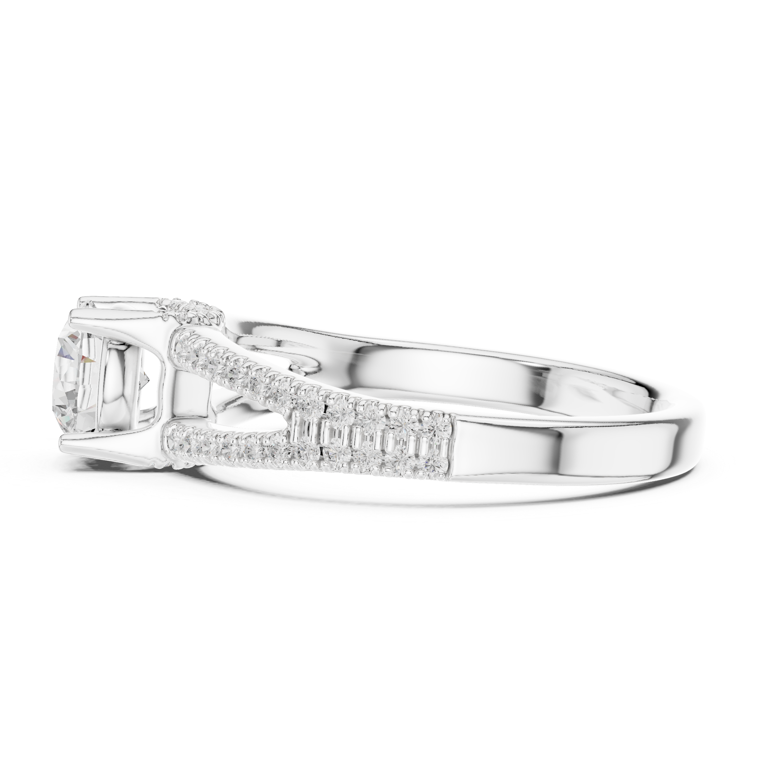 Round Cut Diamond Split Shank Engagement Ring with Hidden Halo