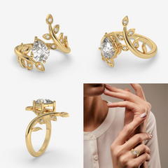 Pear & Round Cut Leaf Branch Ring