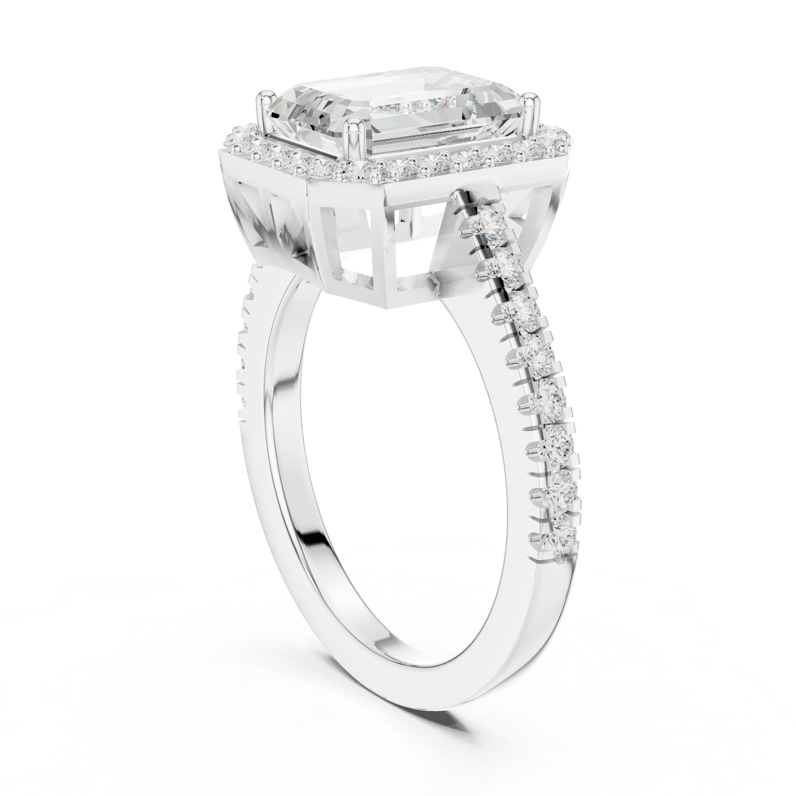 Emerald Center Stone with Classic Halo Pave Ring