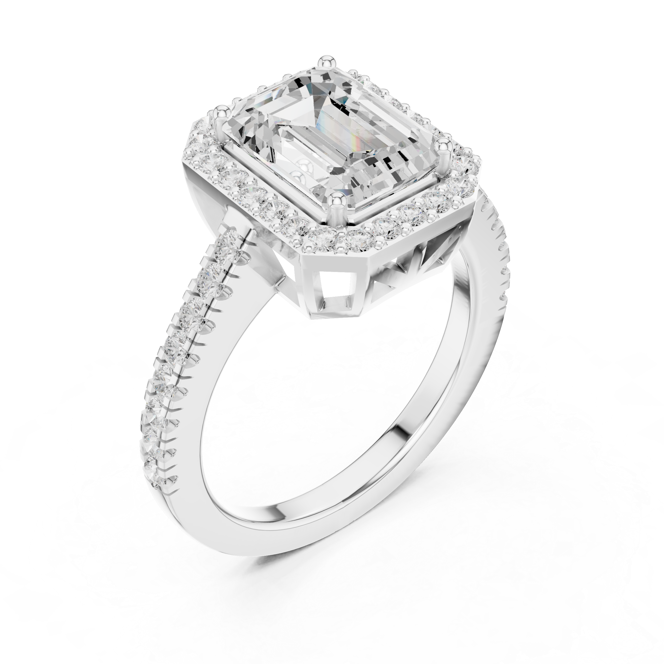 Emerald Center Stone with Classic Halo Pave Ring