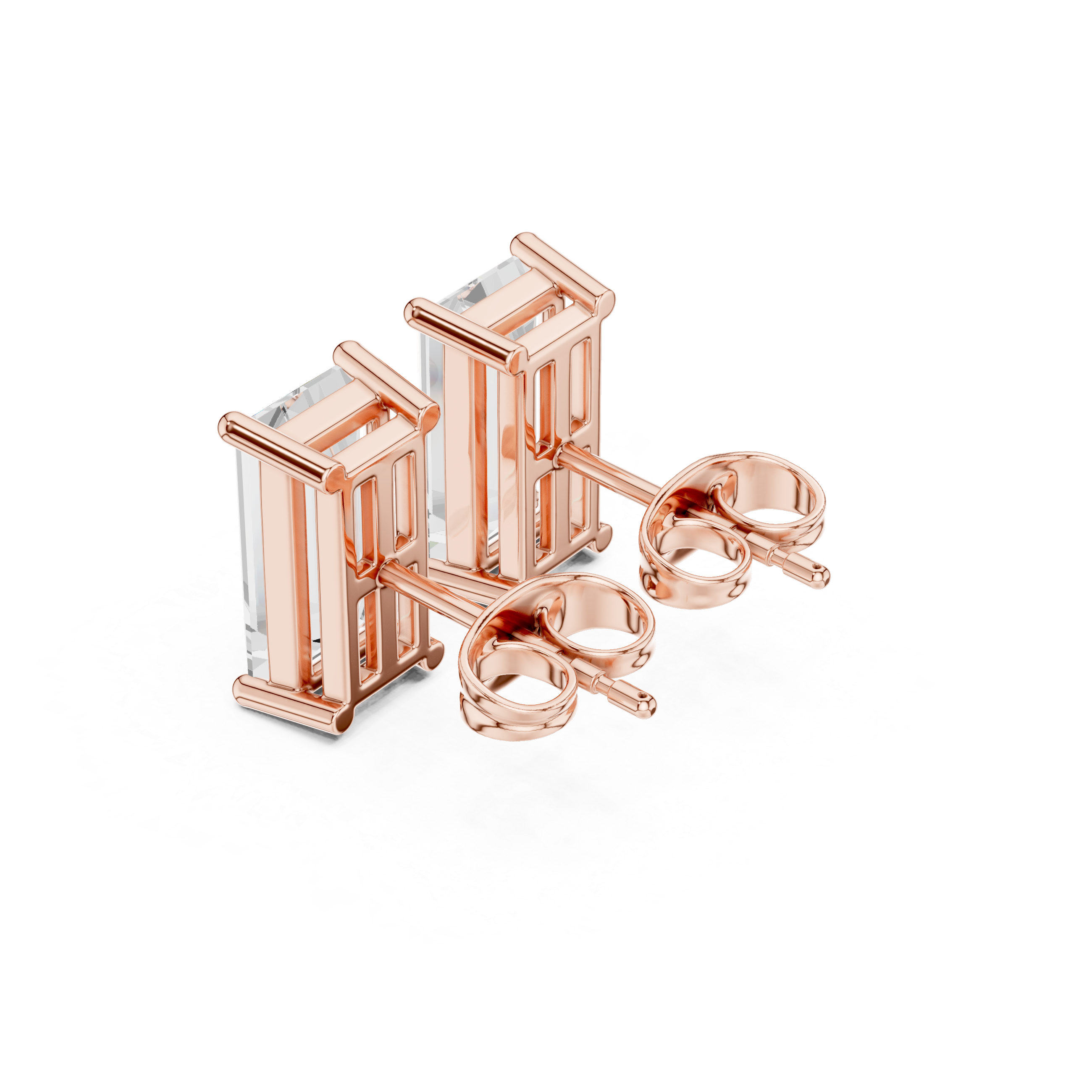 Baguette Diamond with Double Gallery Basket Stud