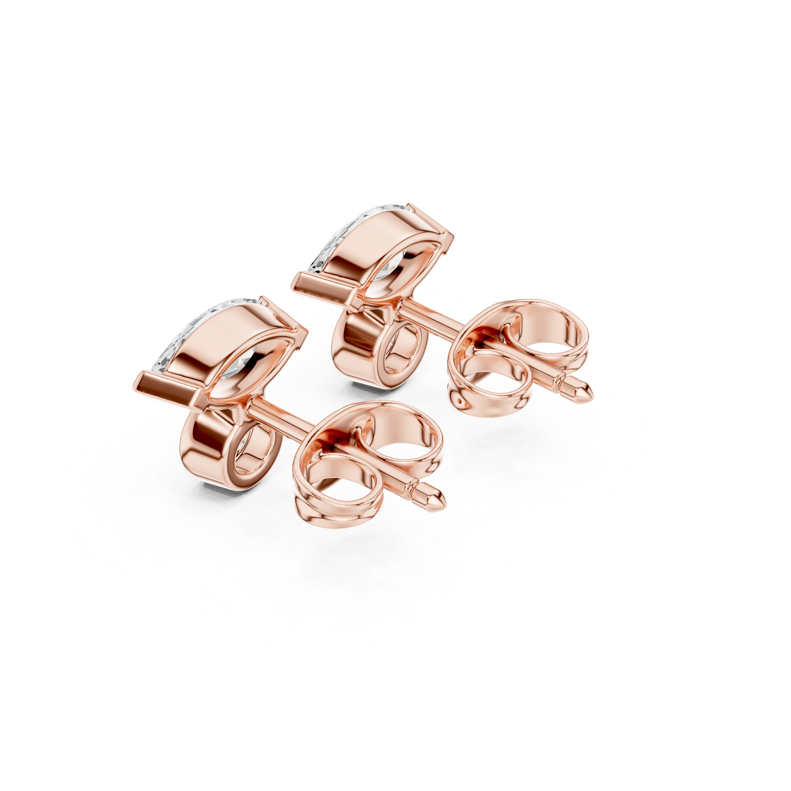 Marquise and Round Diamond Two-Stone Stud Earrings