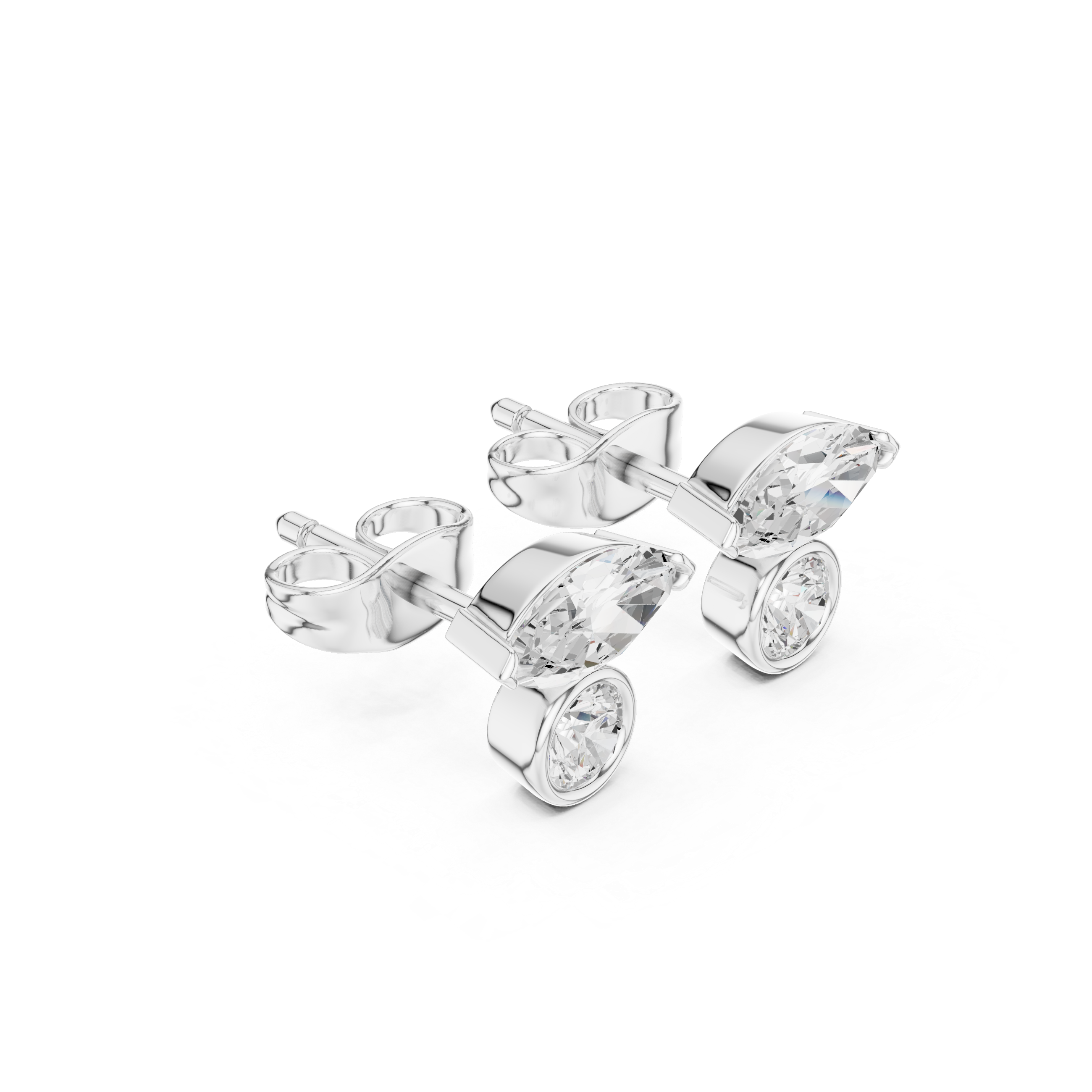 Marquise and Round Diamond Two-Stone Stud Earrings