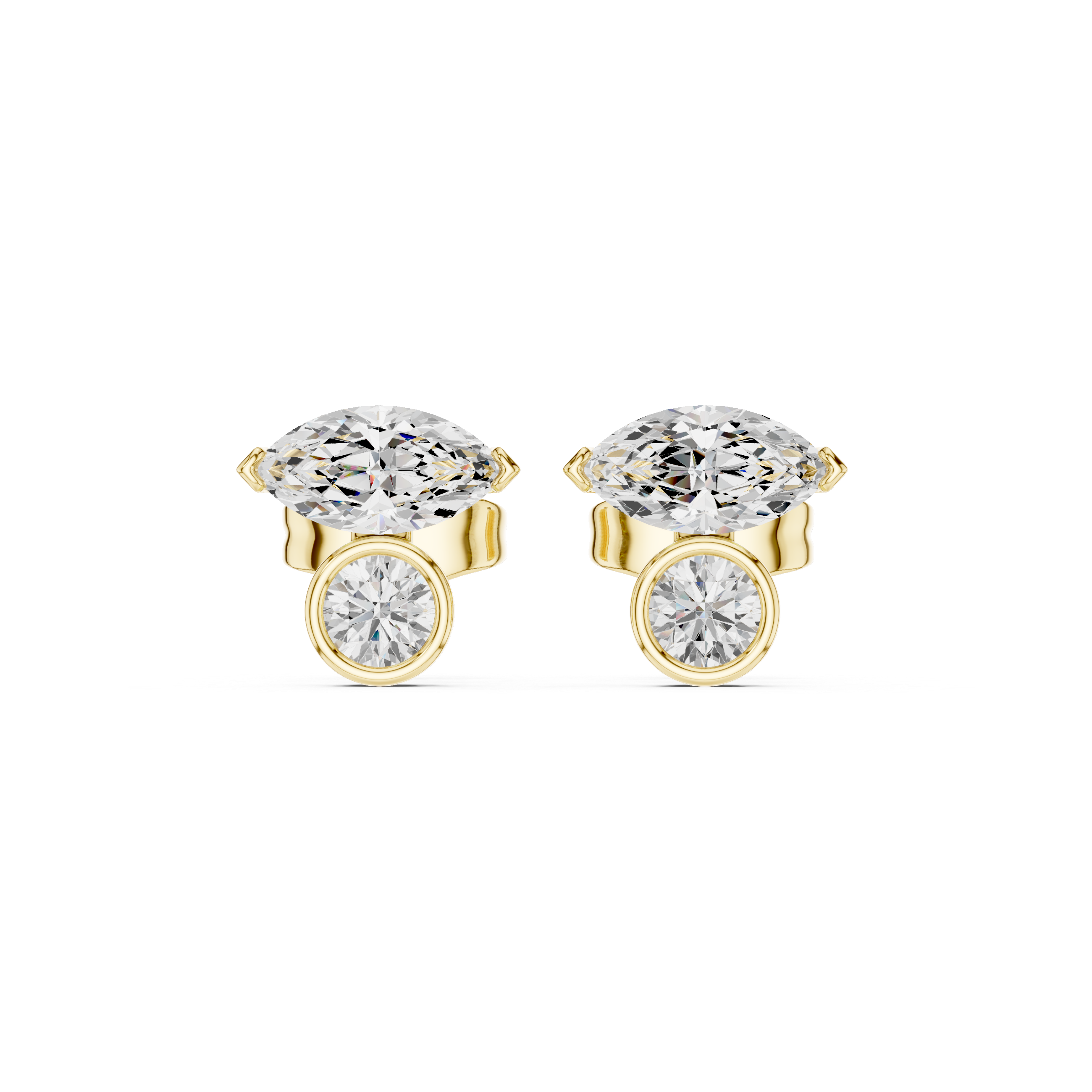 Marquise and Round Diamond Two-Stone Stud Earrings