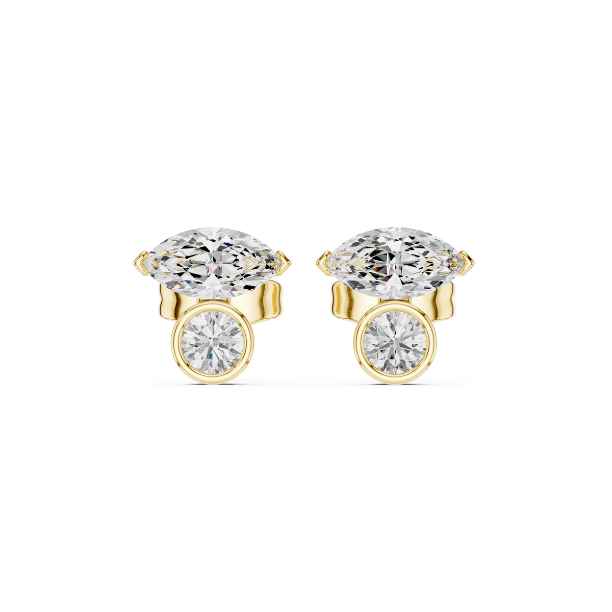 Marquise and Round Diamond Two-Stone Stud Earrings