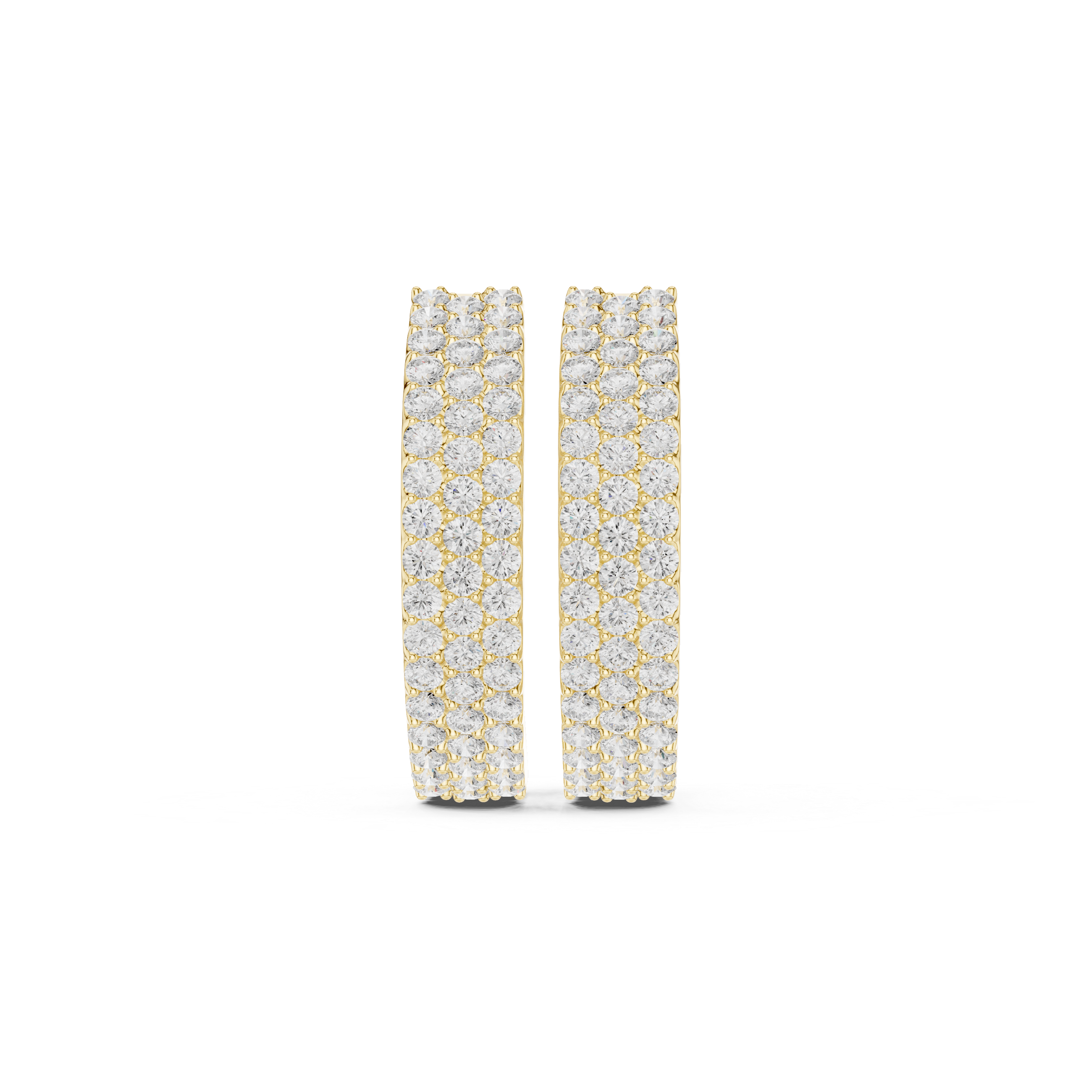 Round Brilliant Cut Diamonds Three Row Hoop Earrings