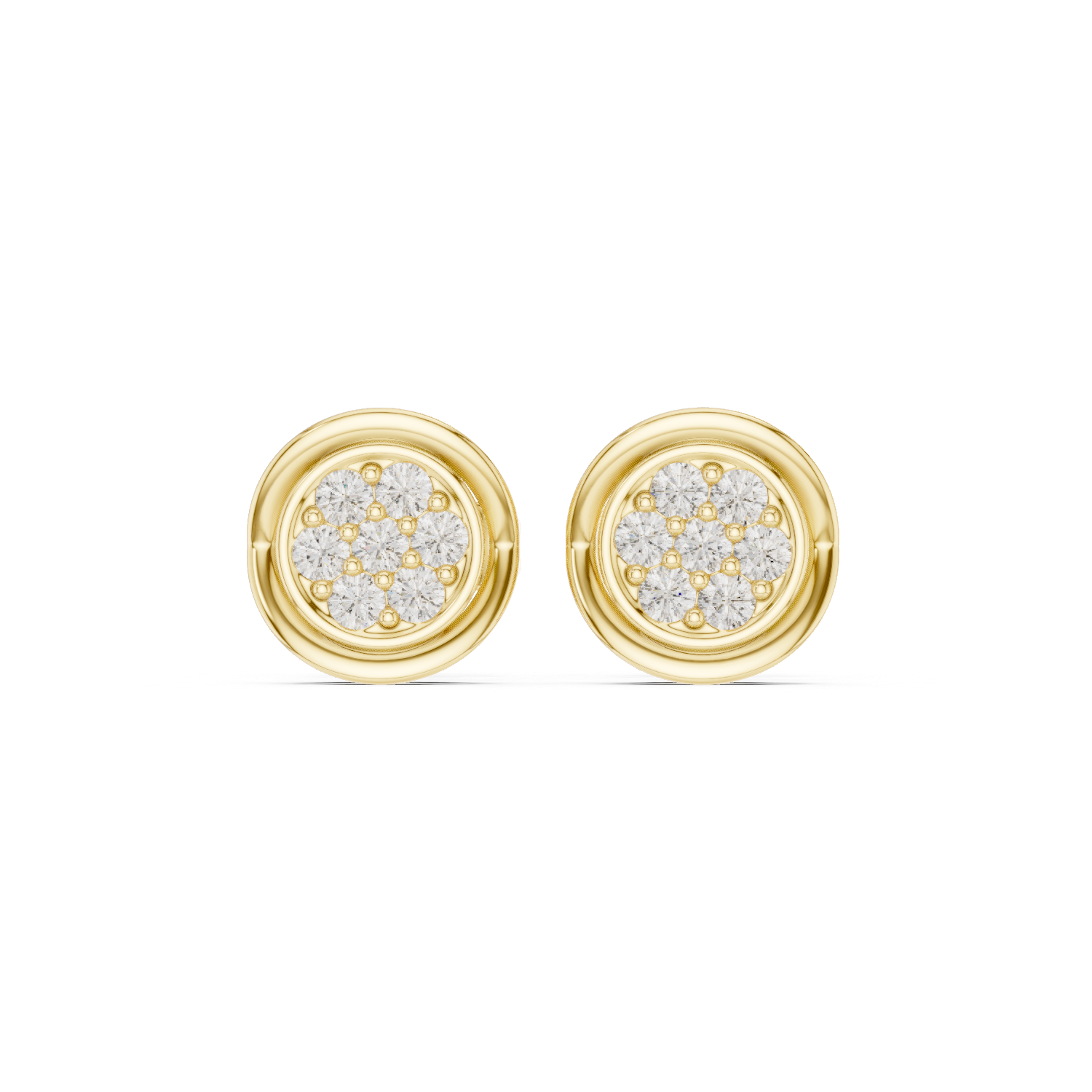 Round Cut Diamond Cluster Bezel Stud Earrings