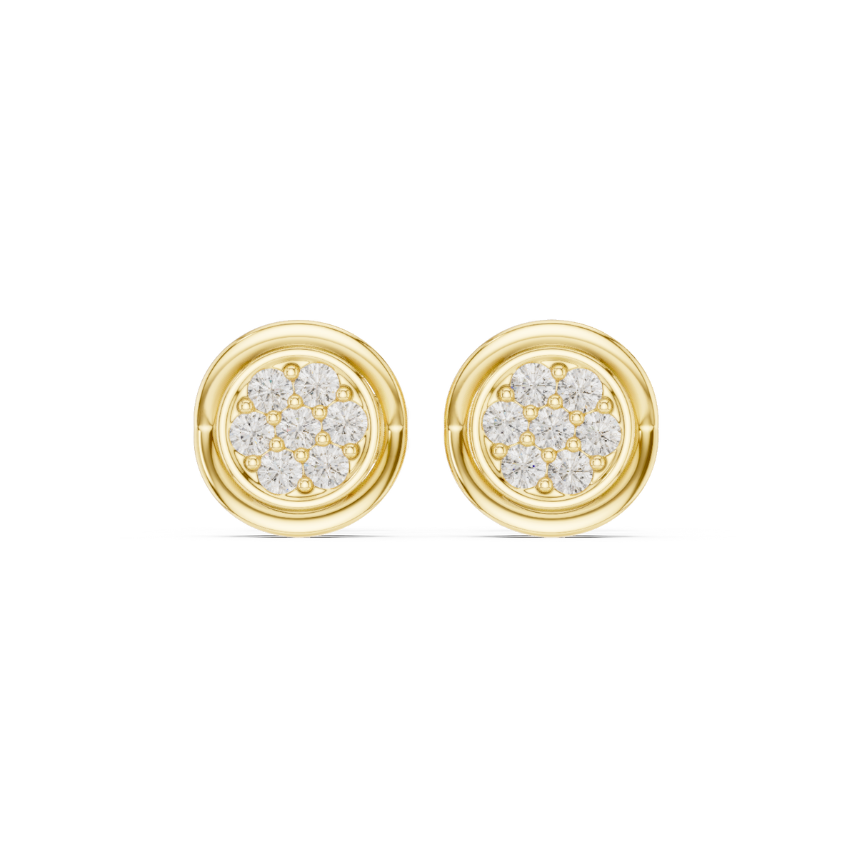 Round Cut Diamond Cluster Bezel Stud Earrings