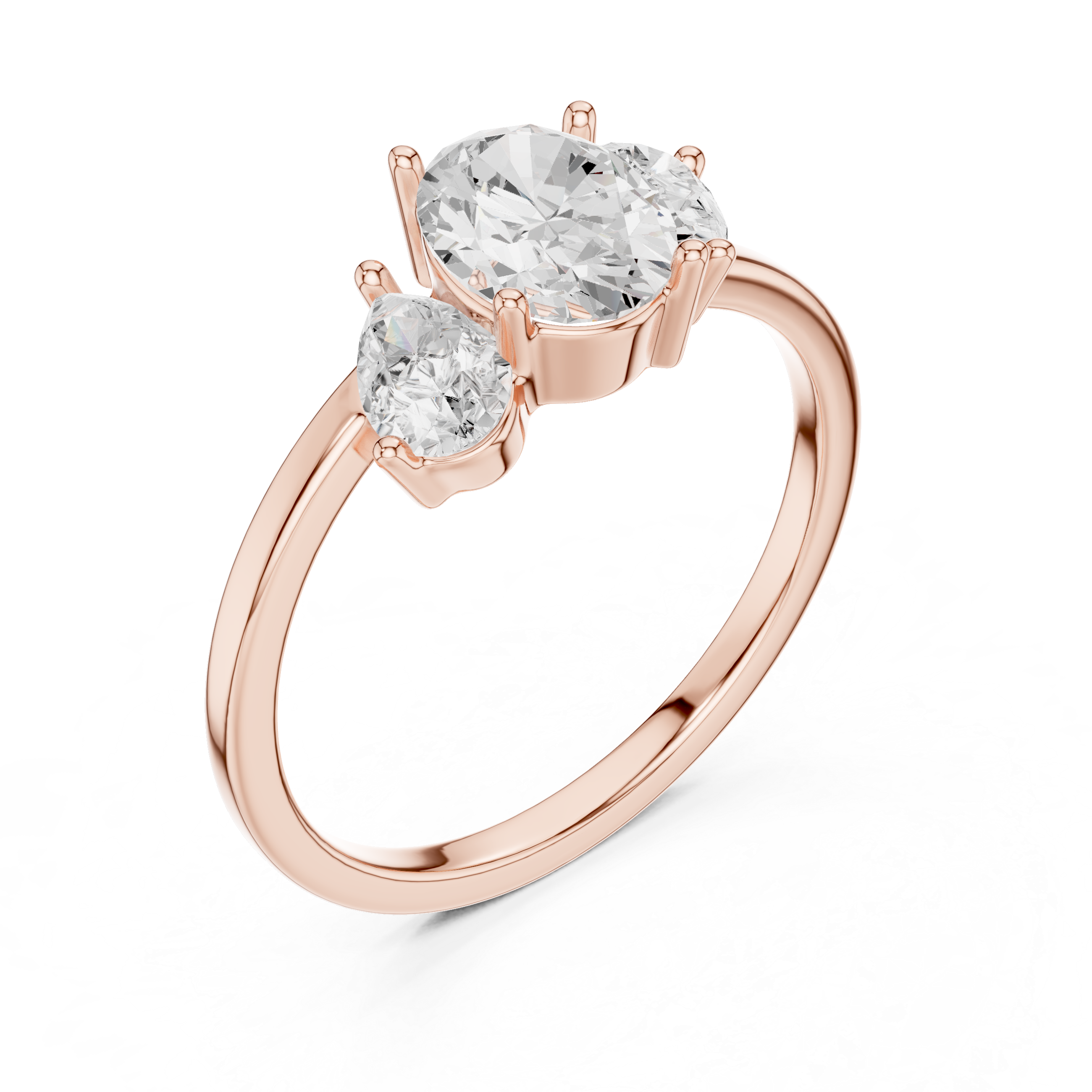 Three Stone Oval and Pear Cut Diamond Ring