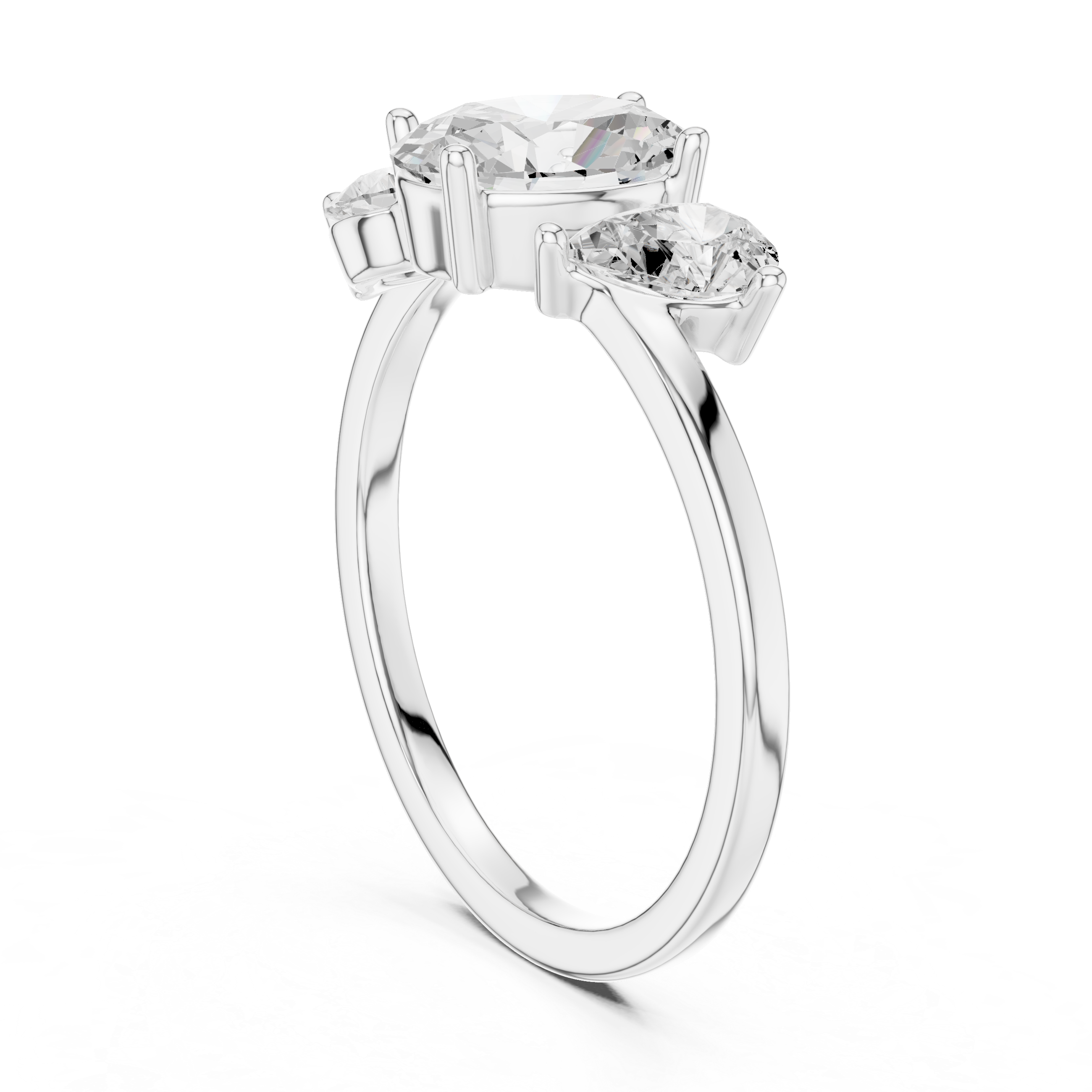 Three Stone Oval and Pear Cut Diamond Ring