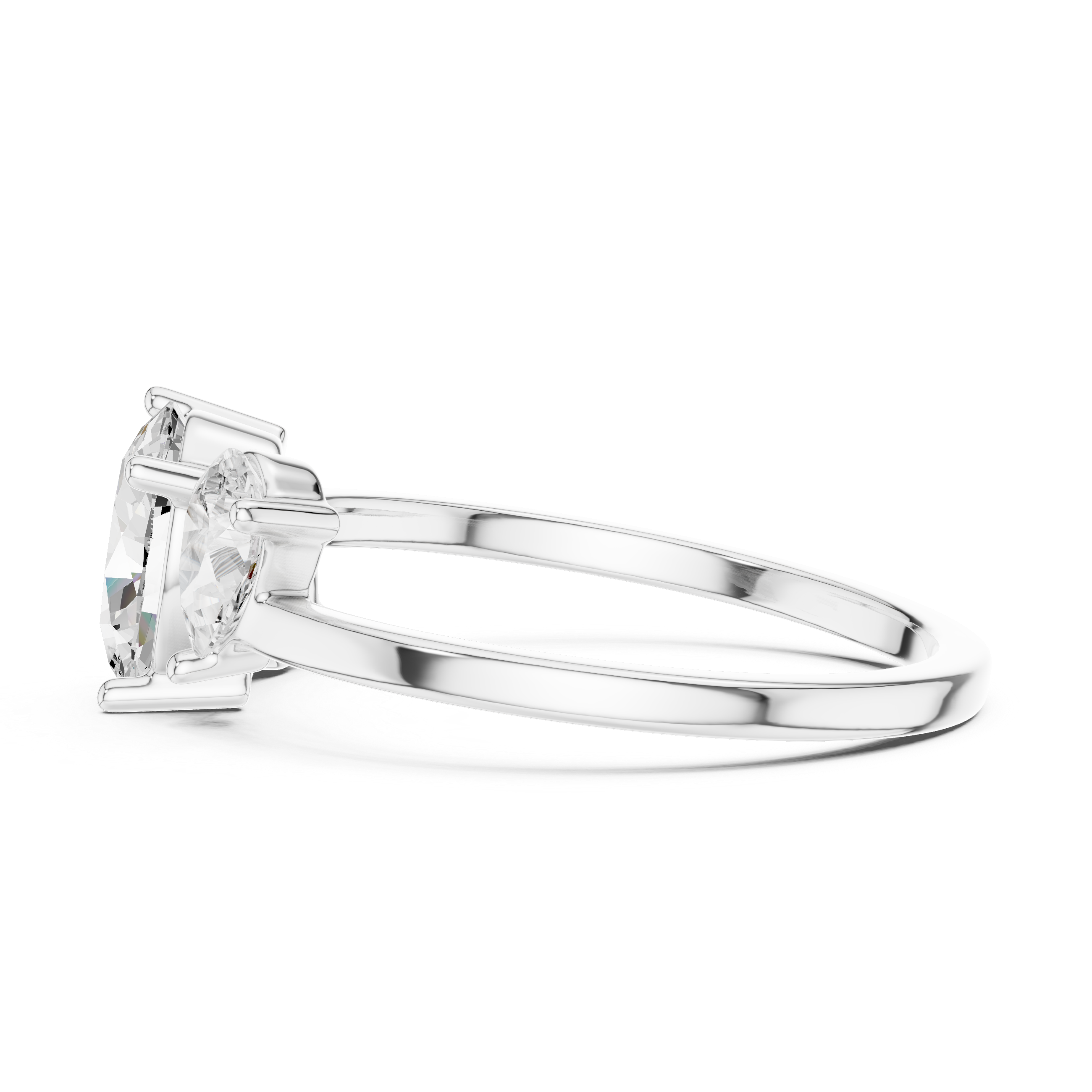 Three Stone Oval and Pear Cut Diamond Ring
