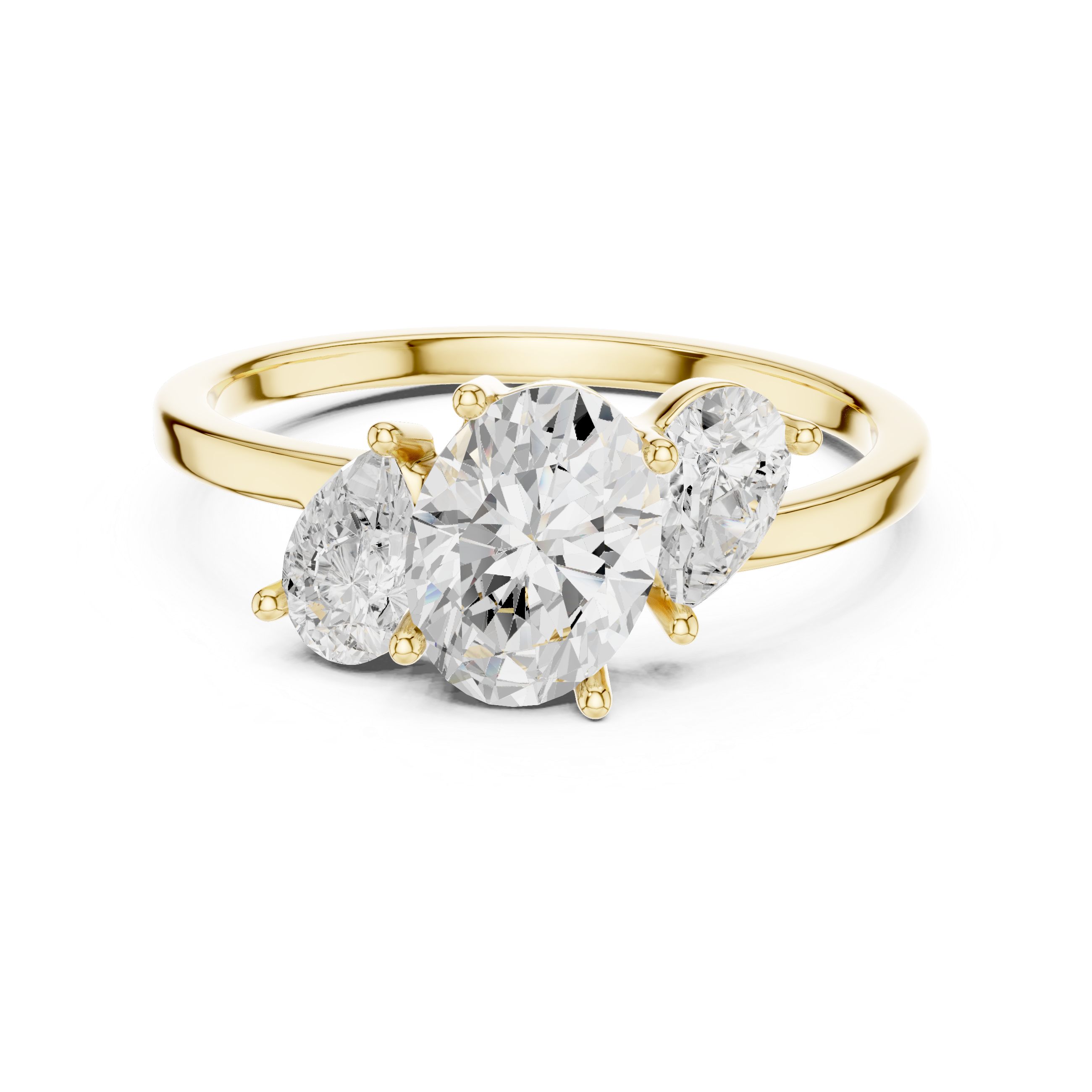 Three Stone Oval and Pear Cut Diamond Ring