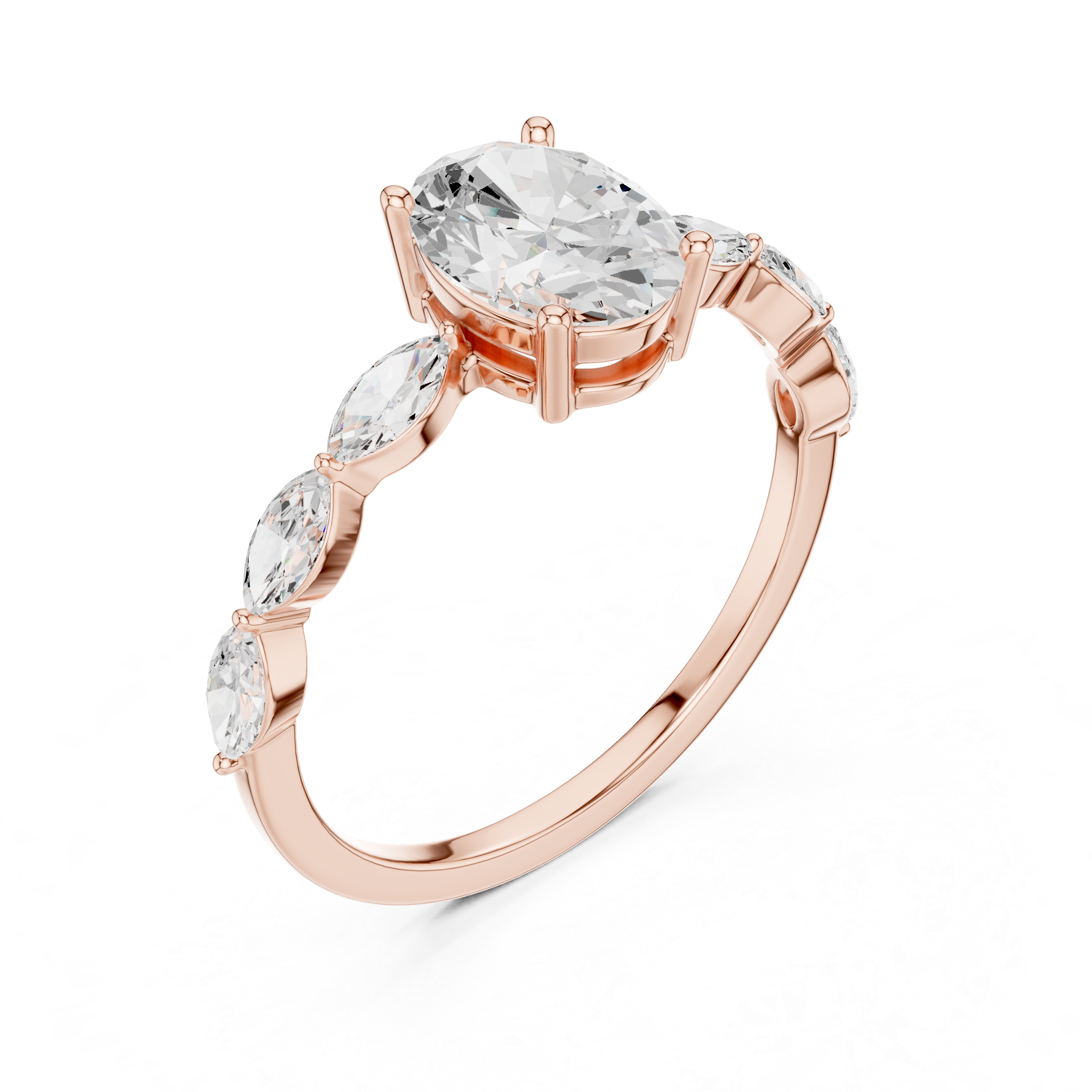 Oval Diamond With Marquise Accent Promise Ring