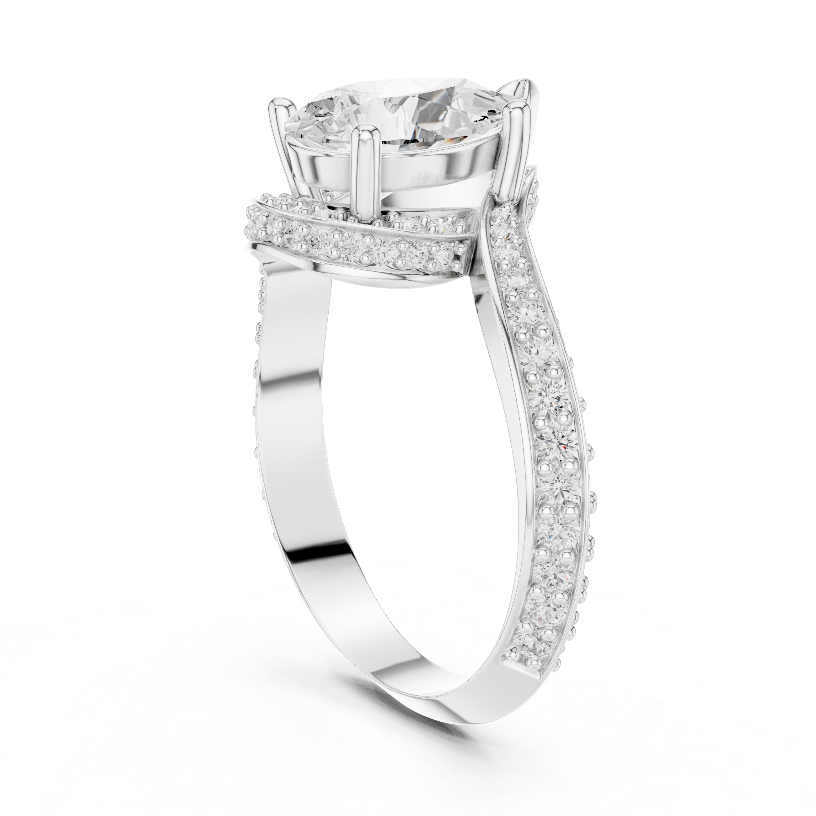Pear Cut Diamond Bypass Two-Row Pave Hidden Halo Ring