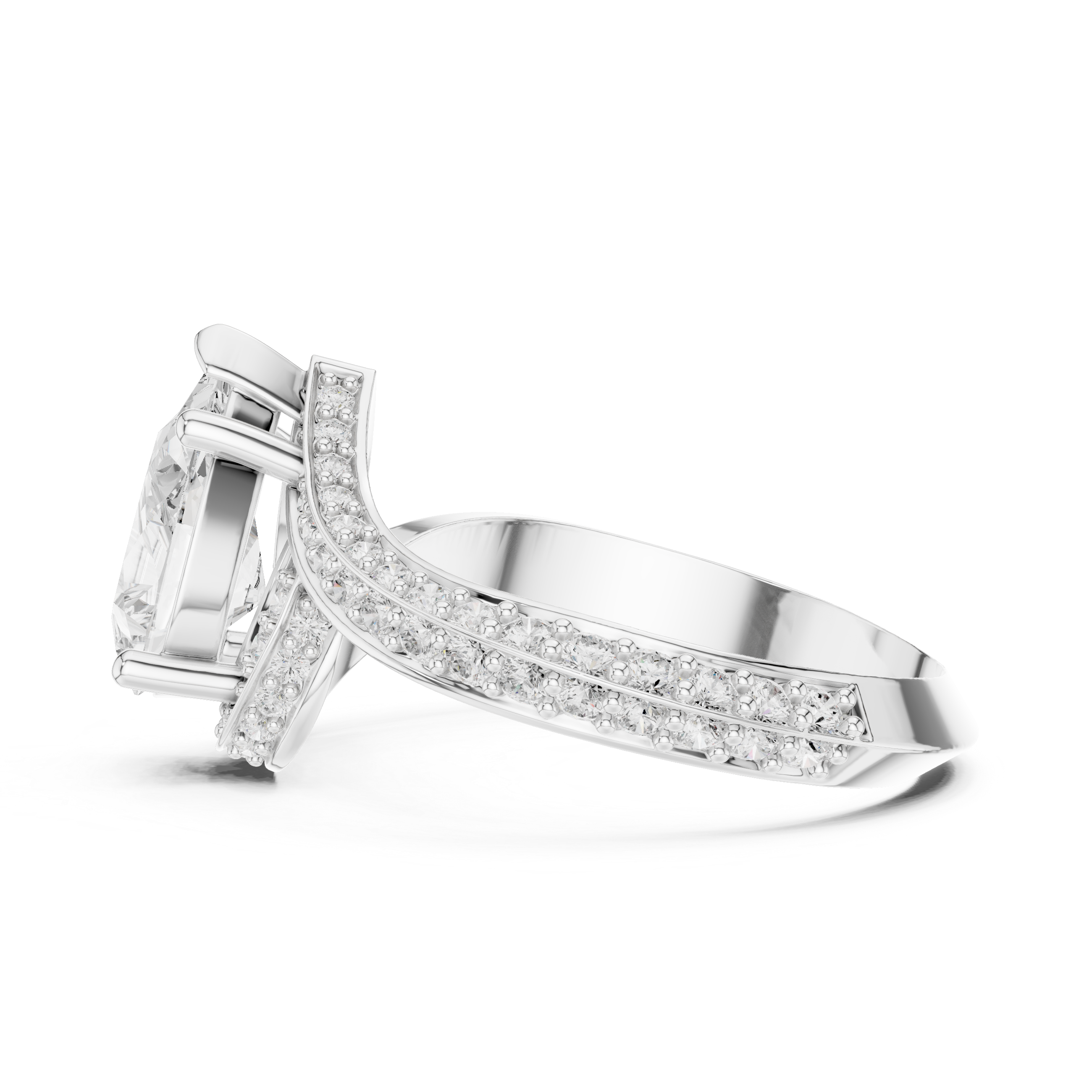 Pear Cut Diamond Bypass Two-Row Pave Hidden Halo Ring