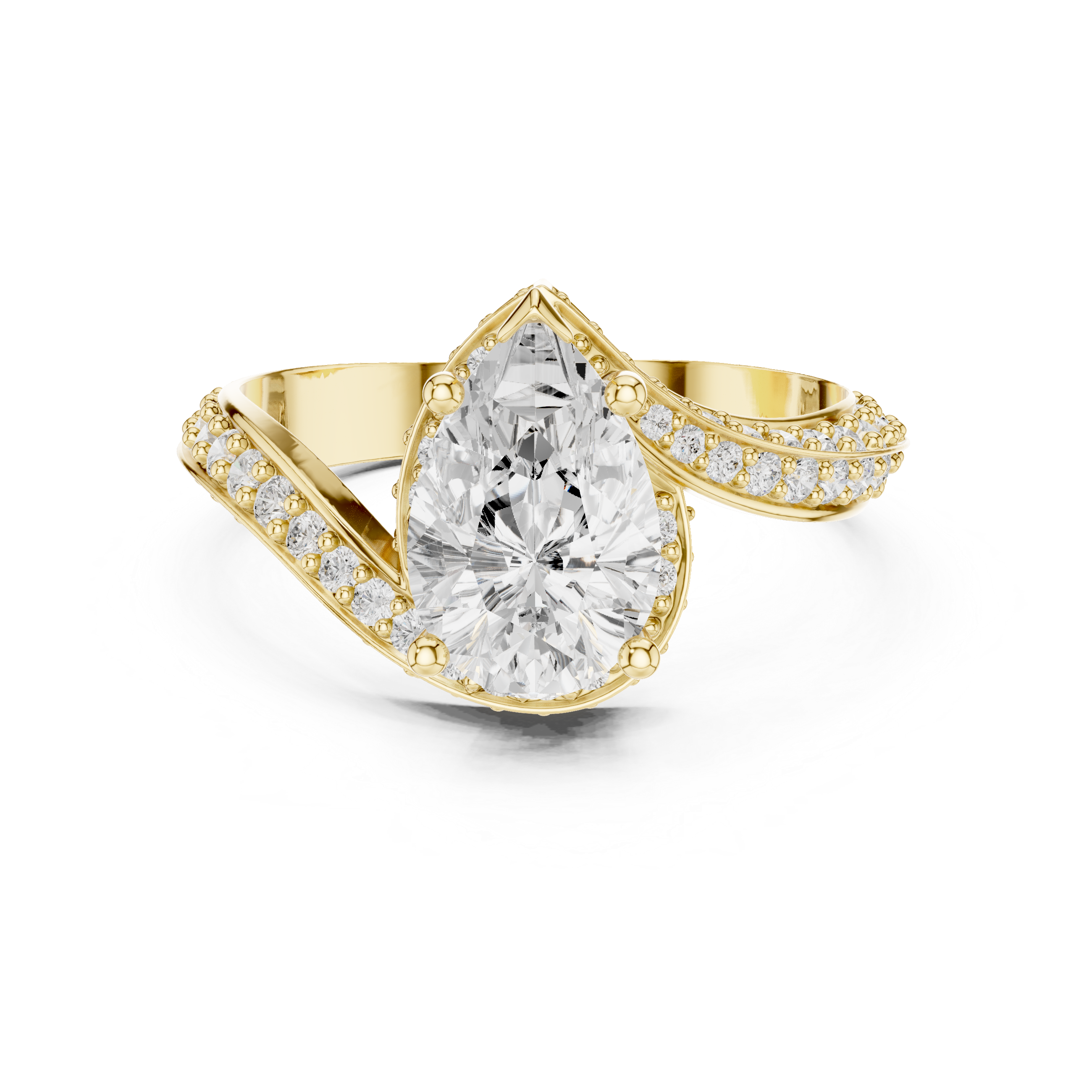 Pear Cut Diamond Bypass Two-Row Pave Hidden Halo Ring