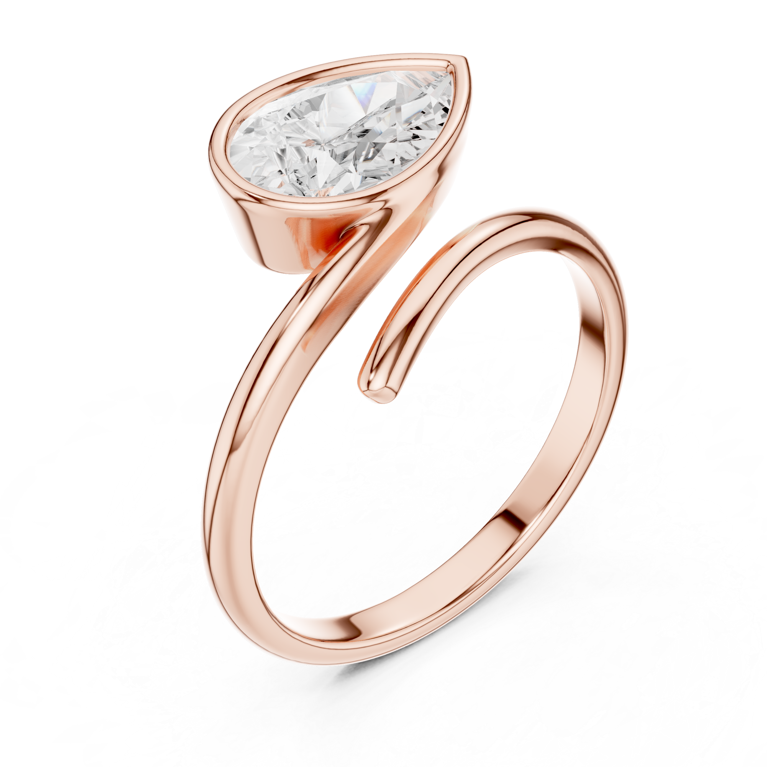 Pear Cut Diamond Bezel Set Bypass Ring