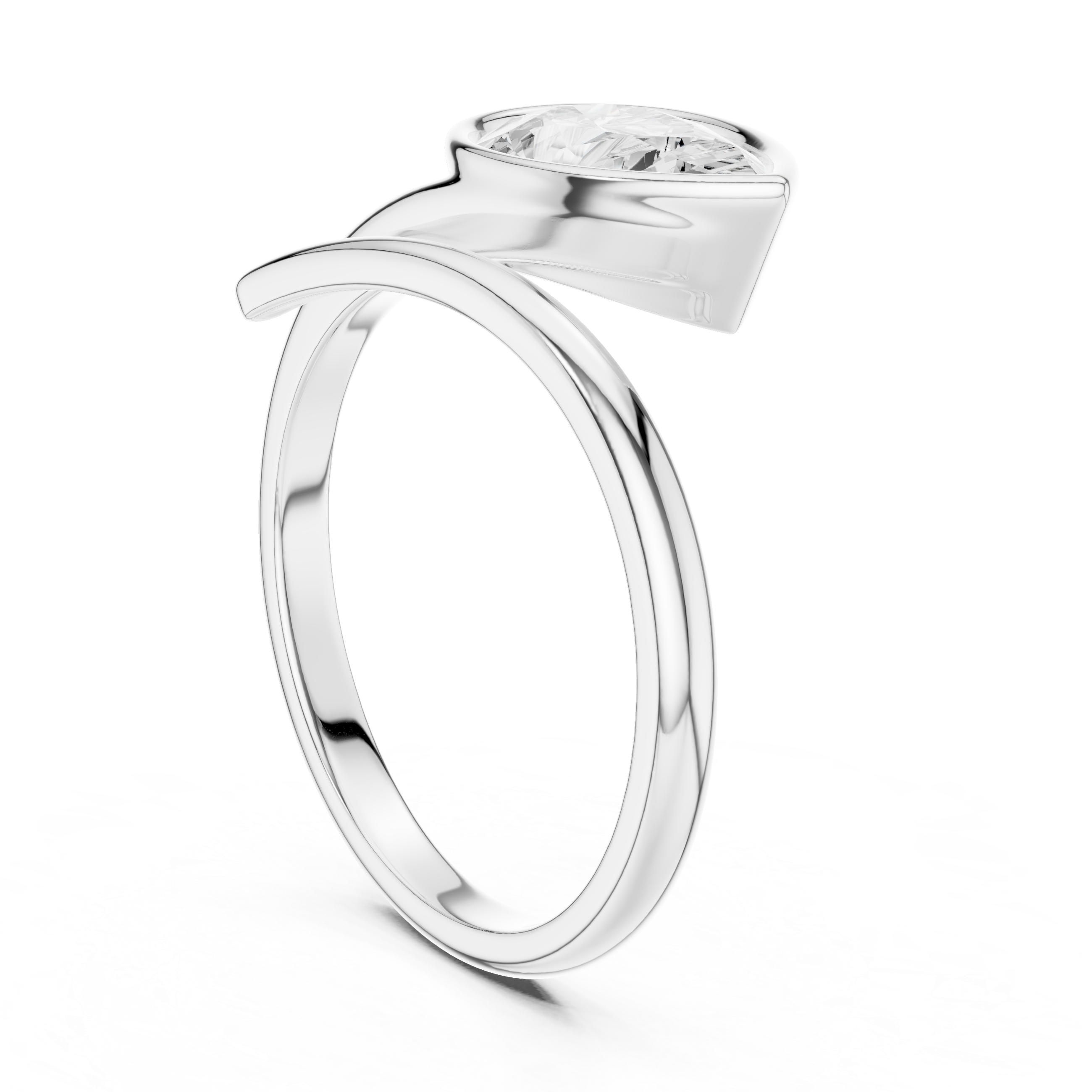 Pear Cut Diamond Bezel Set Bypass Ring