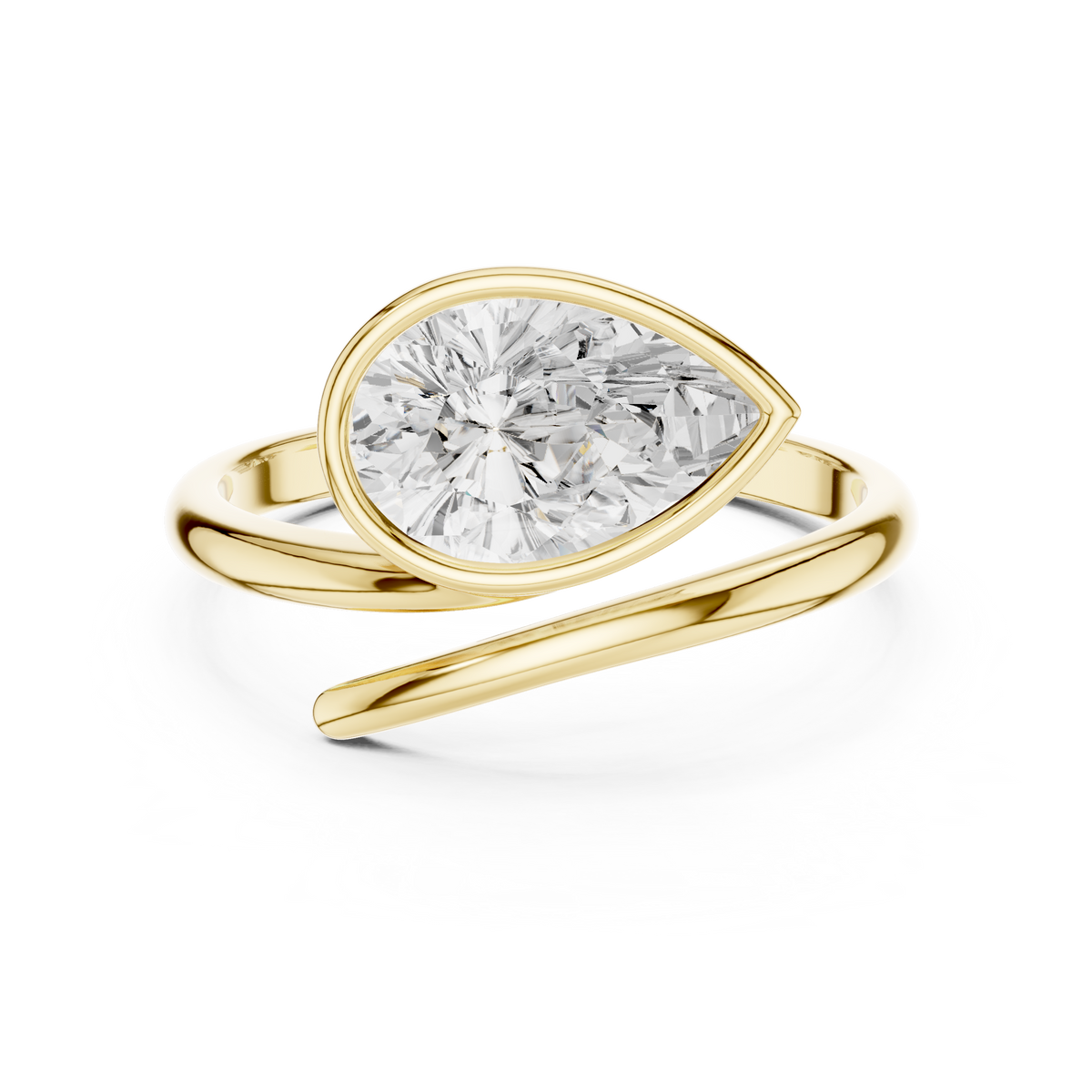 Pear Cut Diamond Bezel Set Bypass Ring