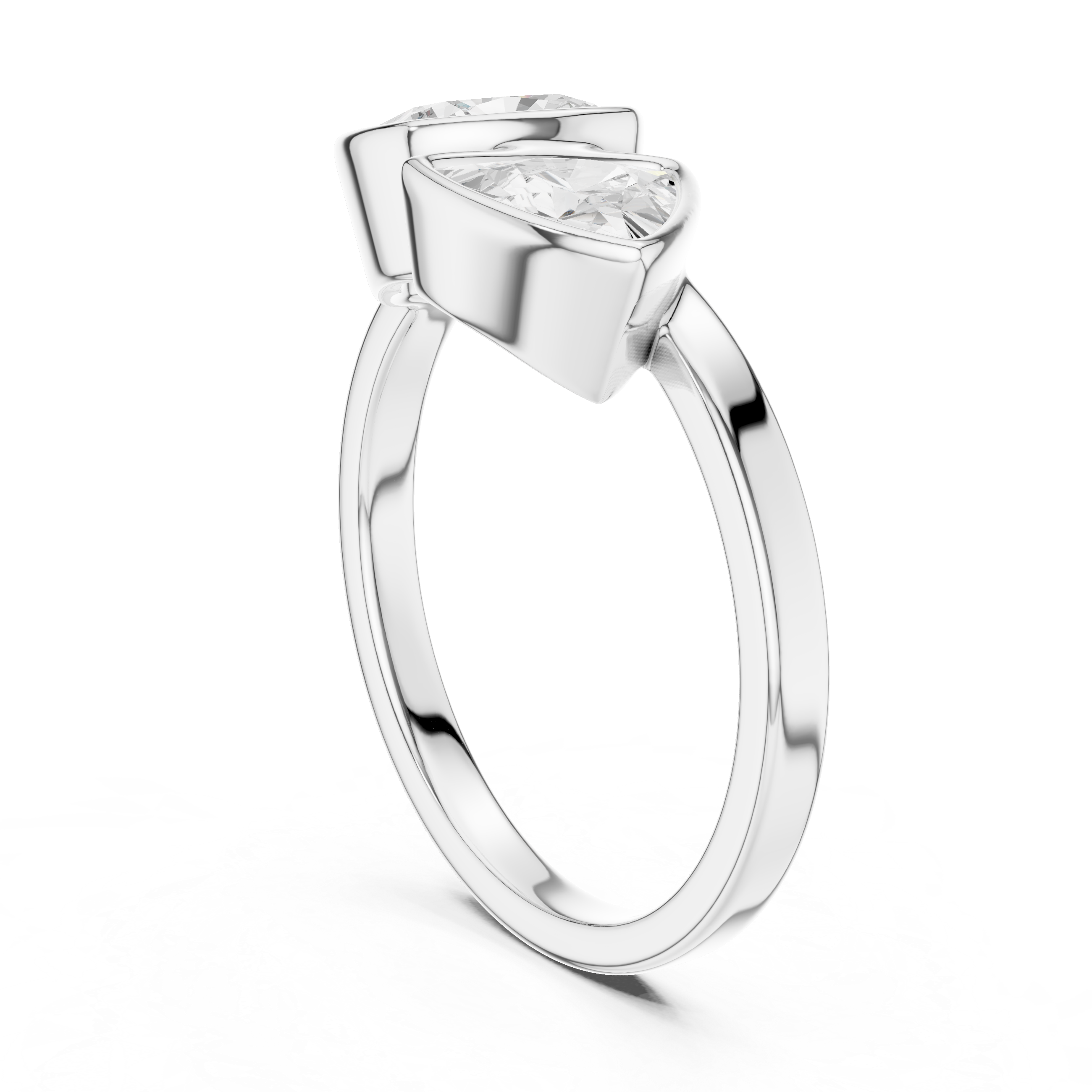 Toi et Moi Cushion & Trillion Cut Diamond Bezel Set Ring