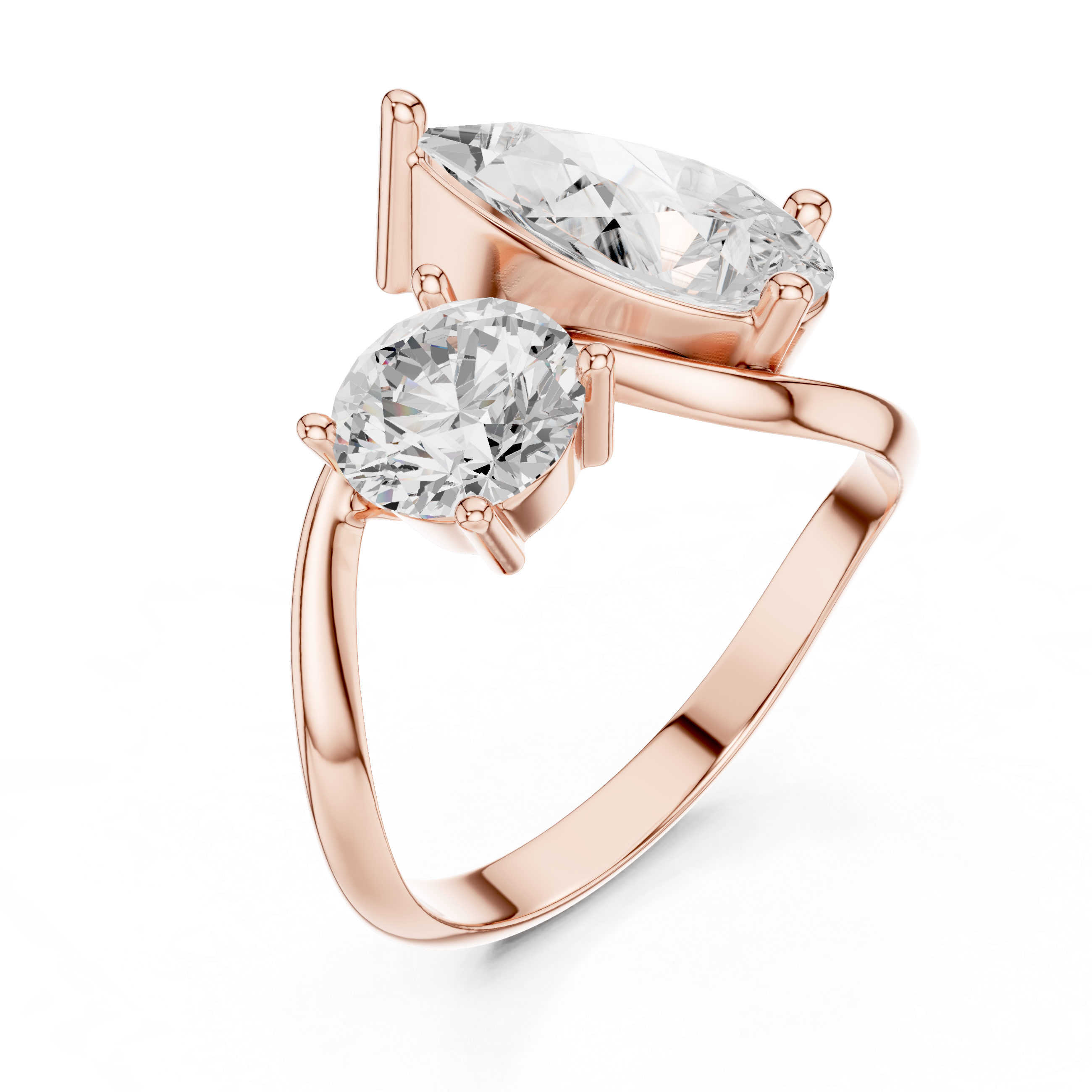 Toi et Moi Pear and Round Brilliant Cut Diamond Bypass Ring