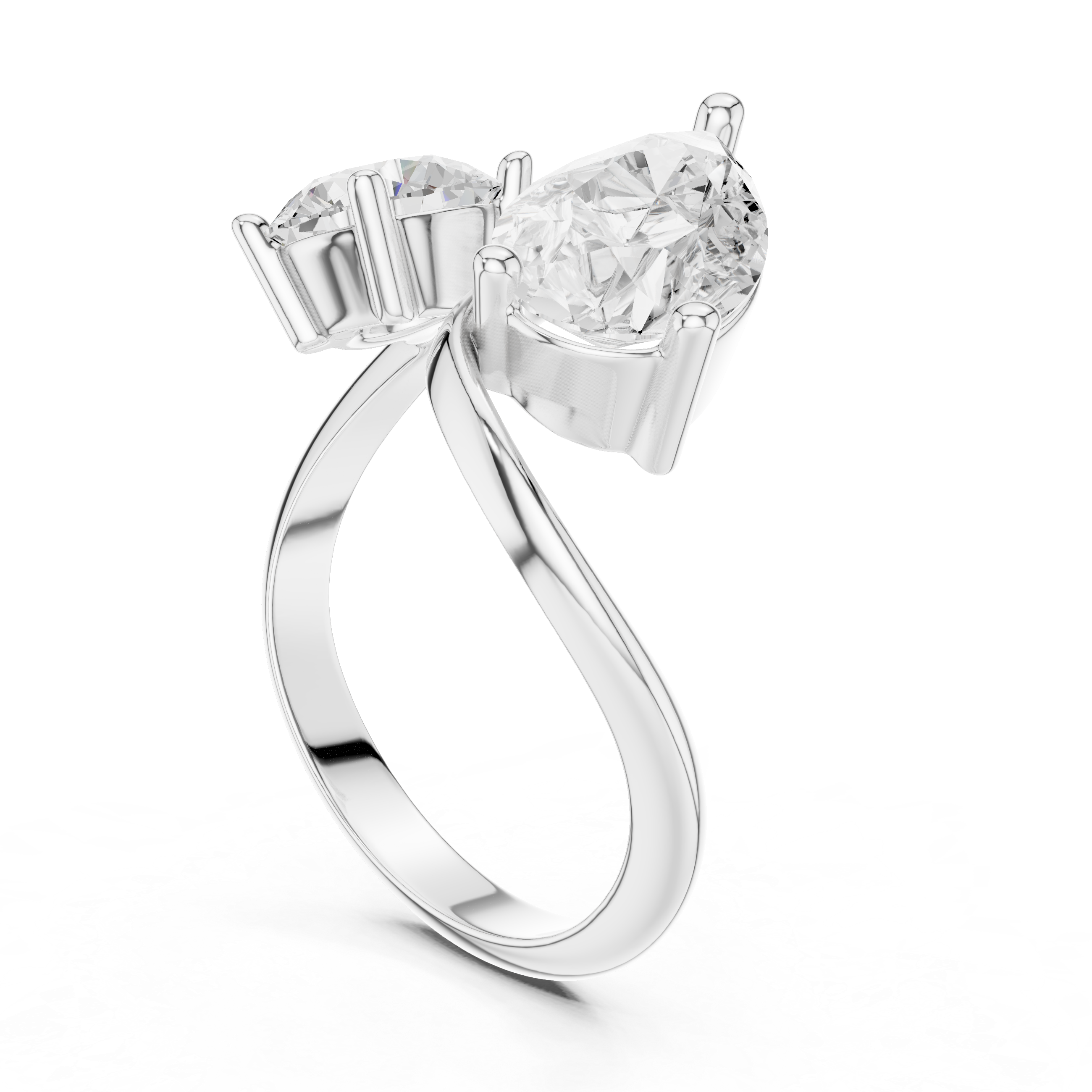 Toi et Moi Pear and Round Brilliant Cut Diamond Bypass Ring