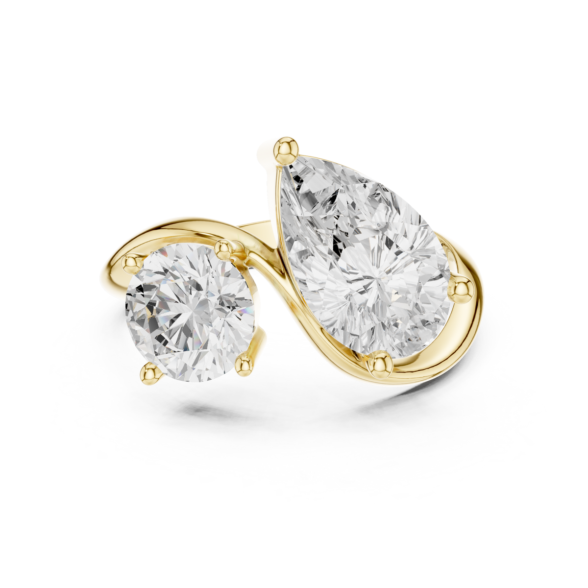 Toi et Moi Pear and Round Brilliant Cut Diamond Bypass Ring