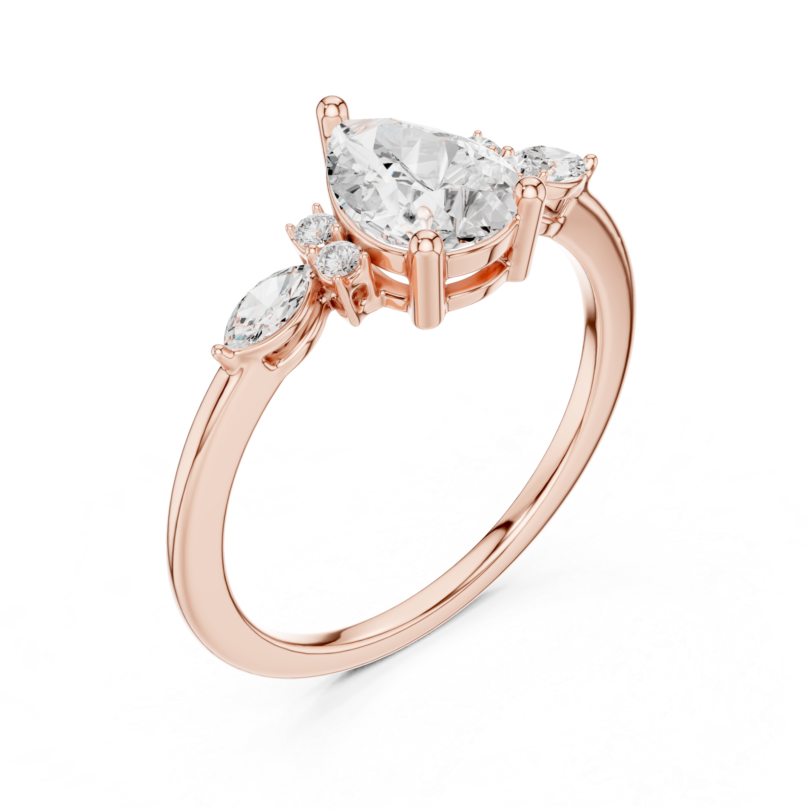 Elegant Pear and Marquise Cut Diamond Cluster Ring