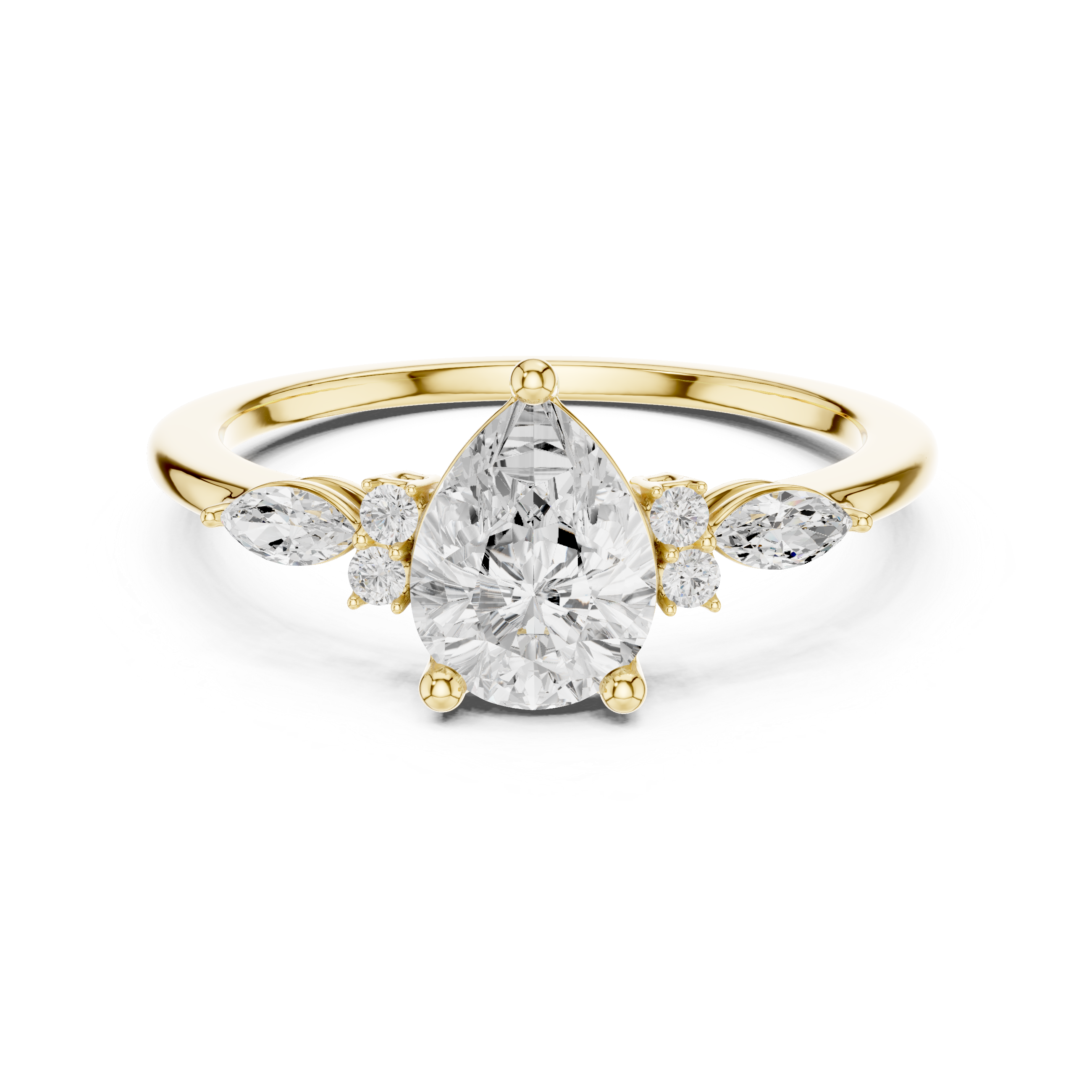 Elegant Pear and Marquise Cut Diamond Cluster Ring