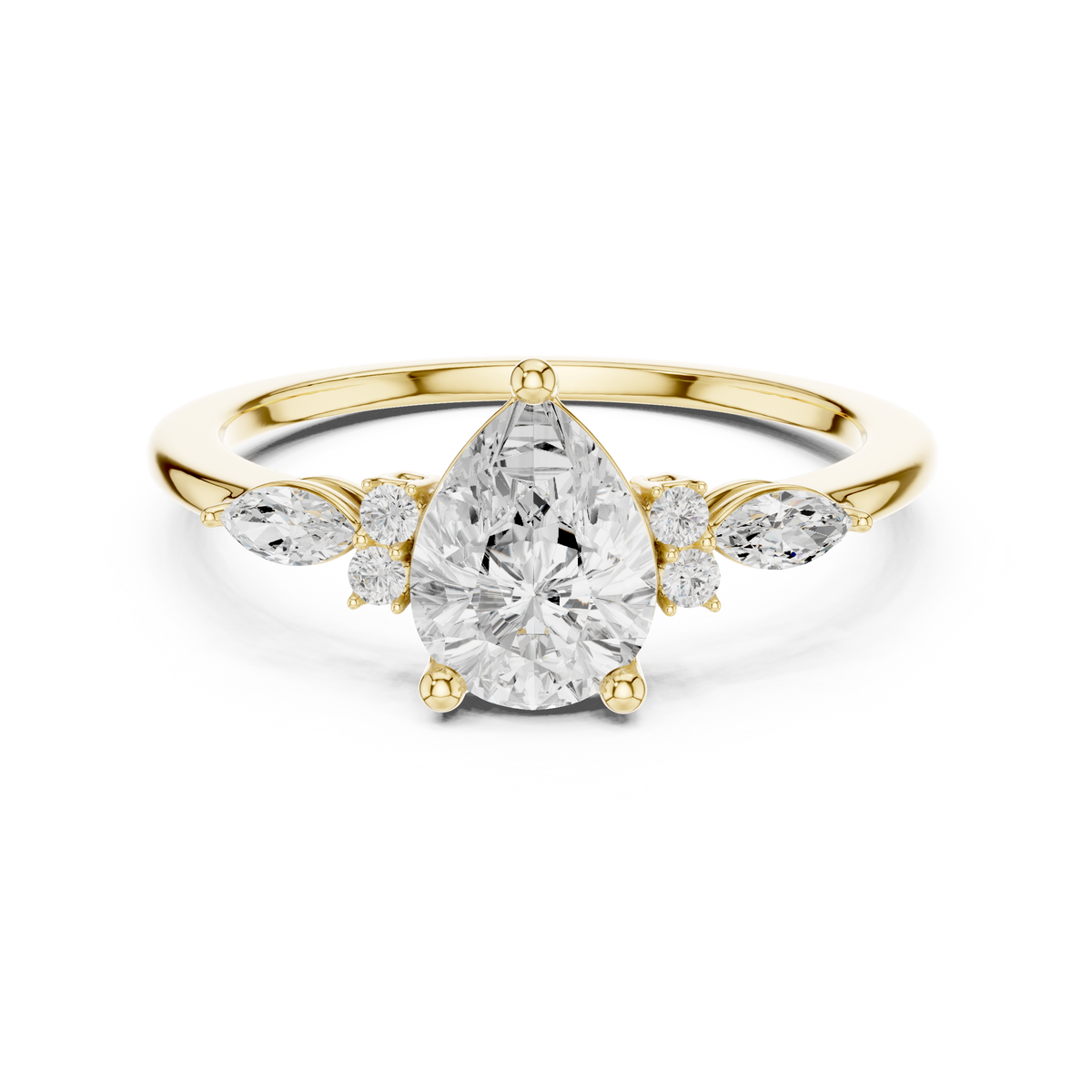 Elegant Pear and Marquise Cut Diamond Cluster Ring