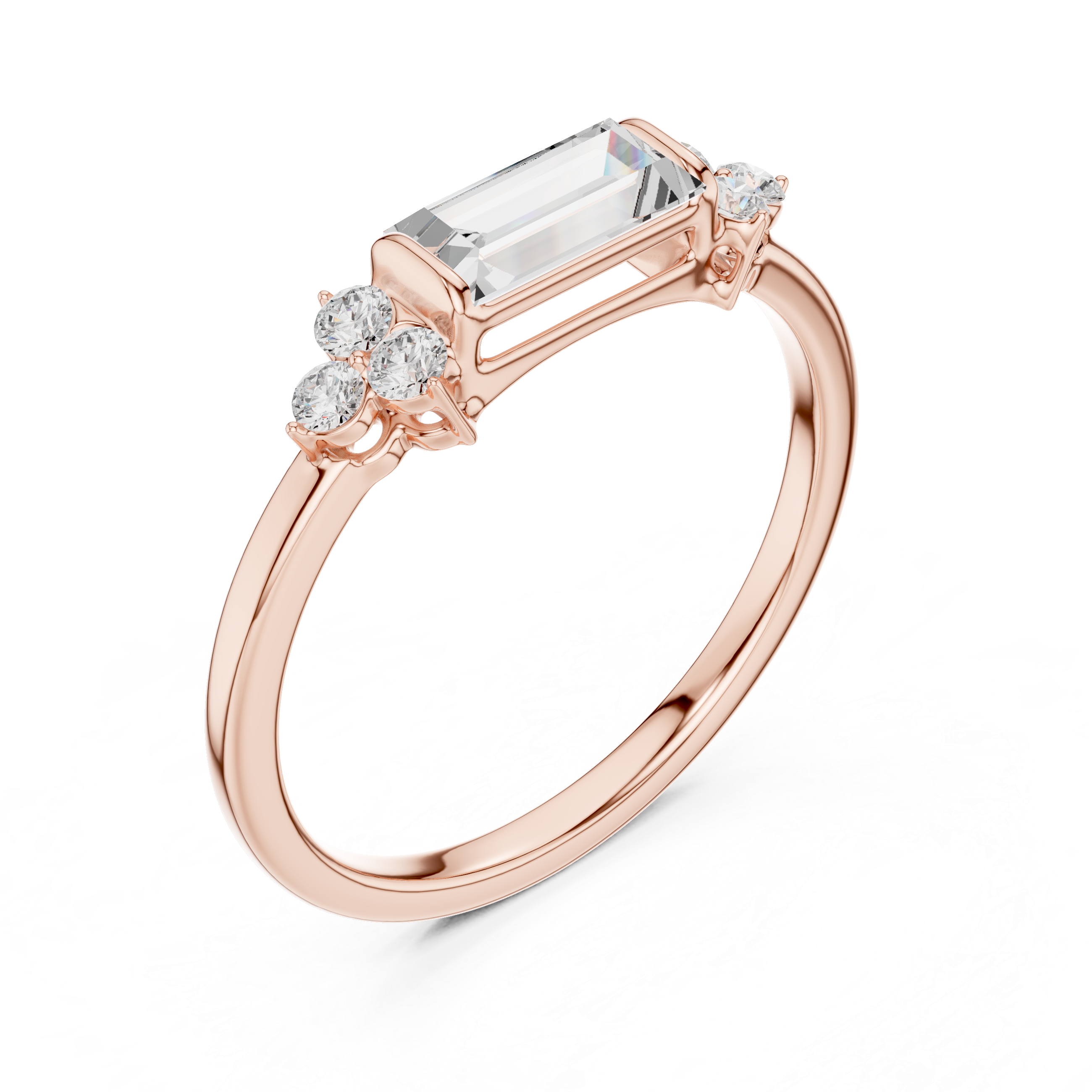 East-West Baguette And Round Cut Diamond Statement Ring