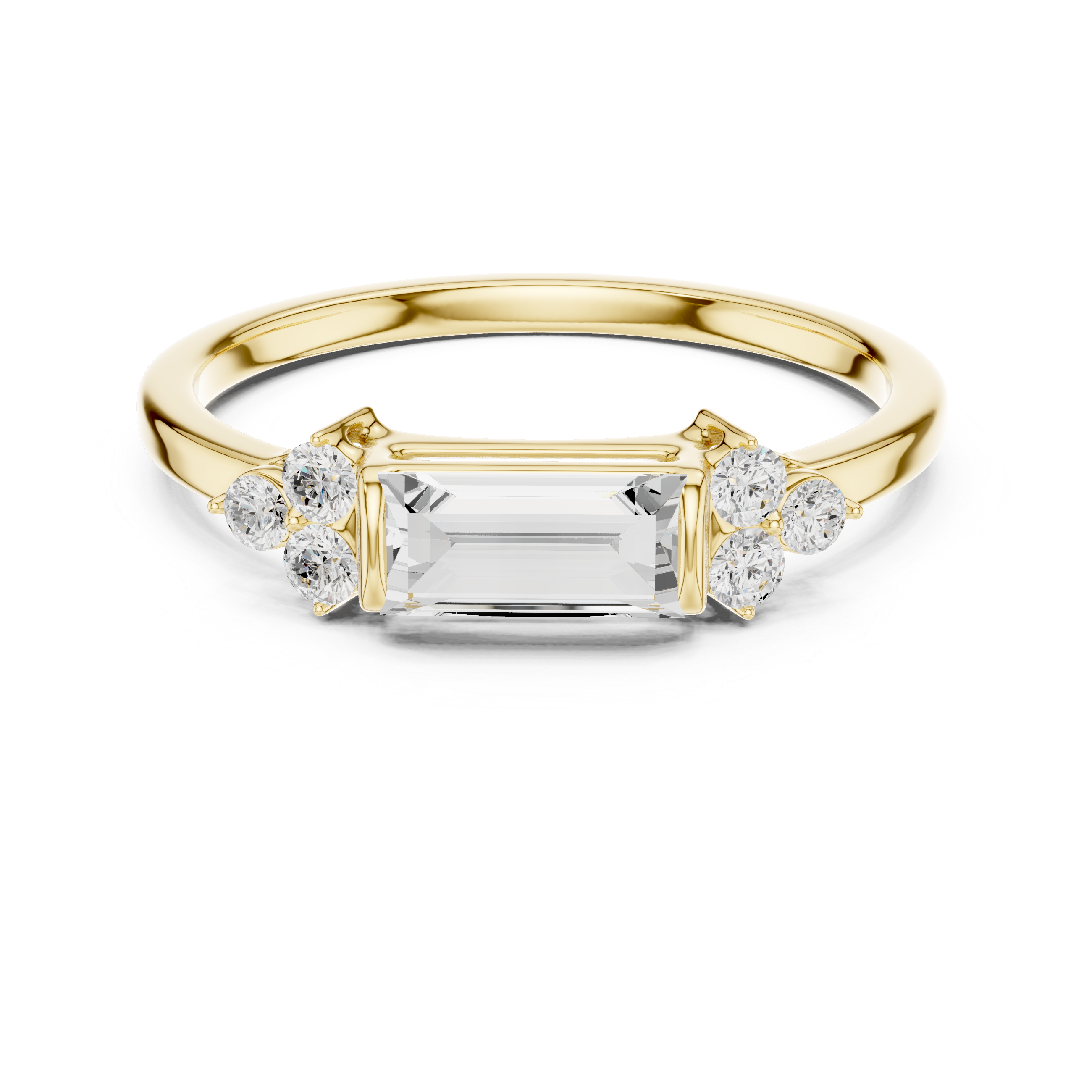 East-West Baguette And Round Cut Diamond Statement Ring