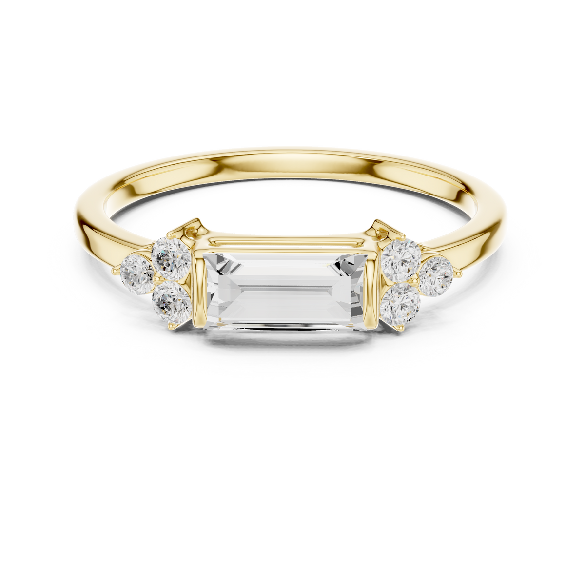 East-West Baguette And Round Cut Diamond Statement Ring