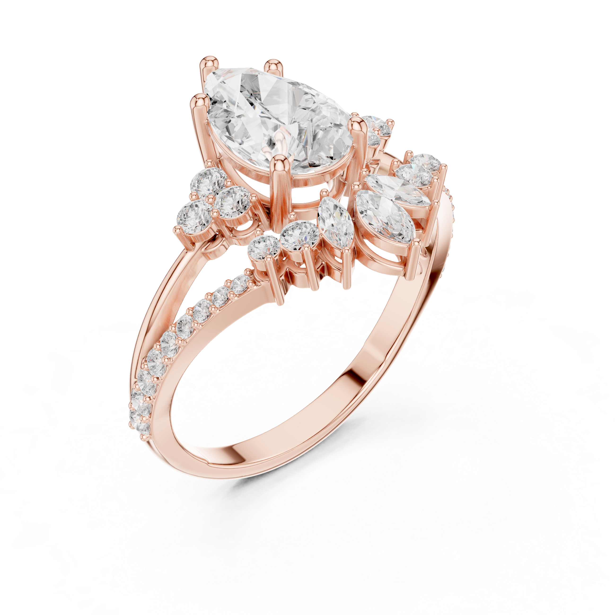 Pear Diamond With Marquise Floating Cluster Ring