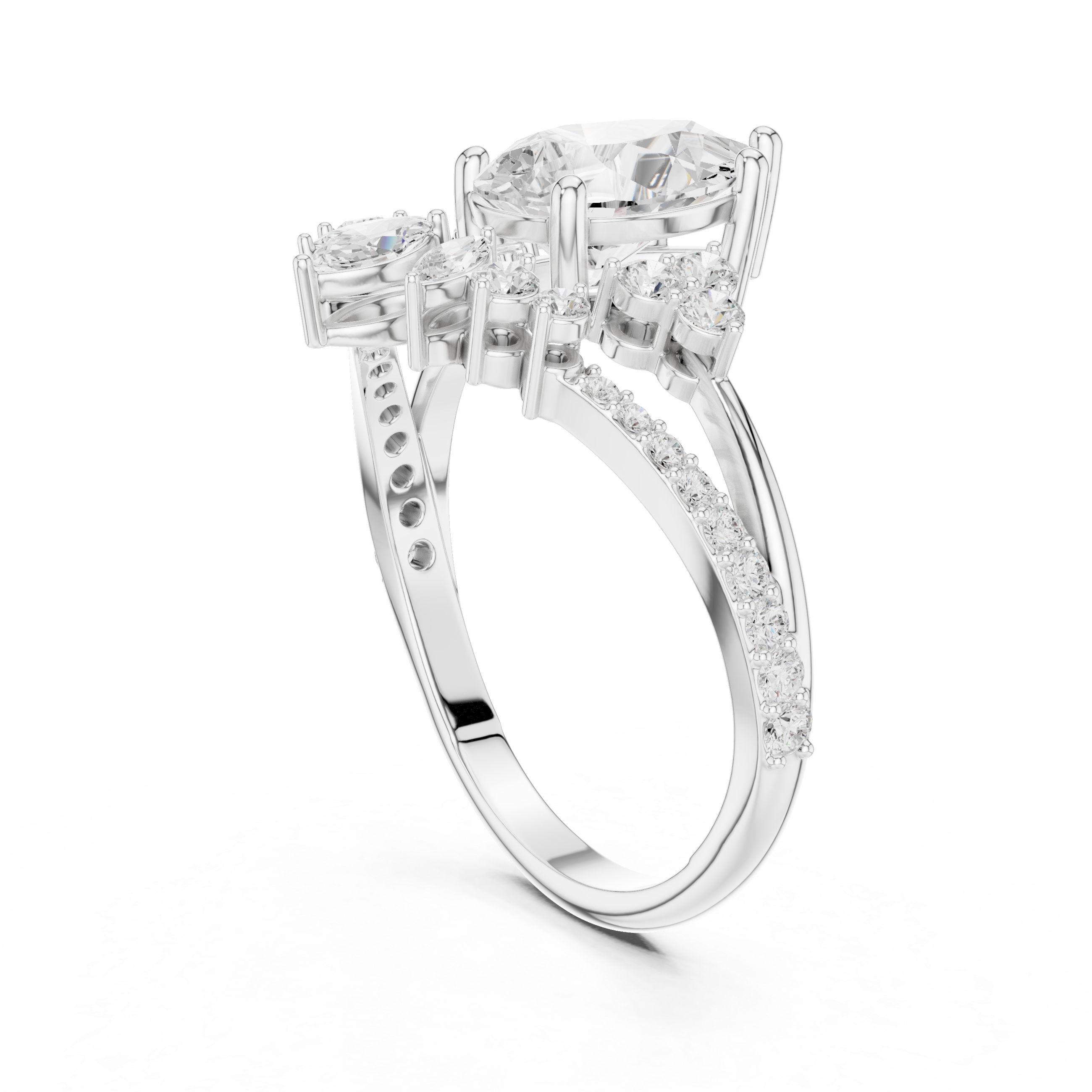 Pear Diamond With Marquise Floating Cluster Ring