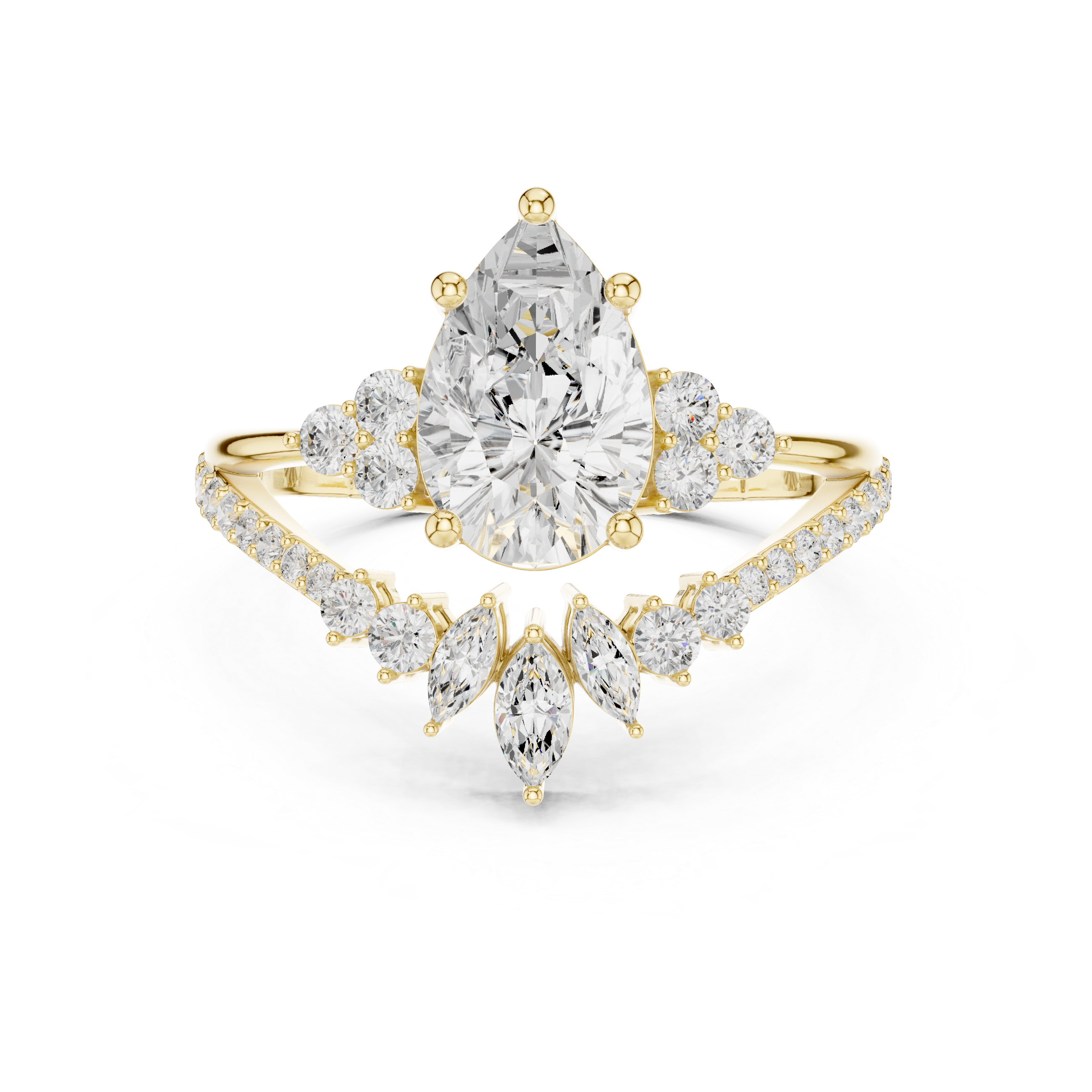 Pear Diamond With Marquise Floating Cluster Ring
