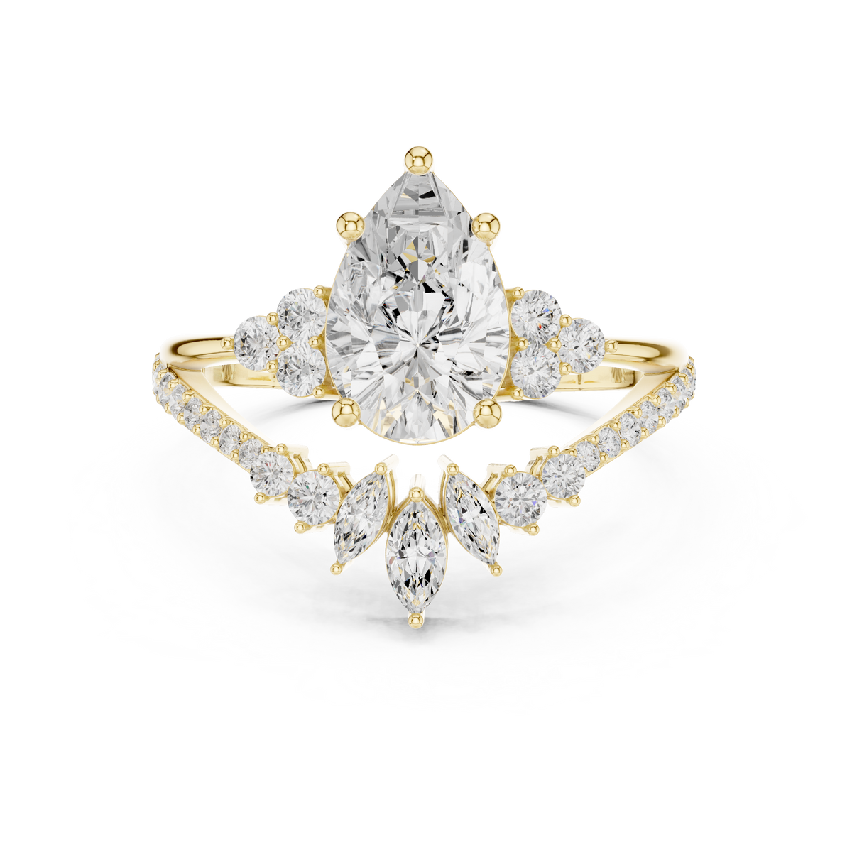 Pear Diamond With Marquise Floating Cluster Ring