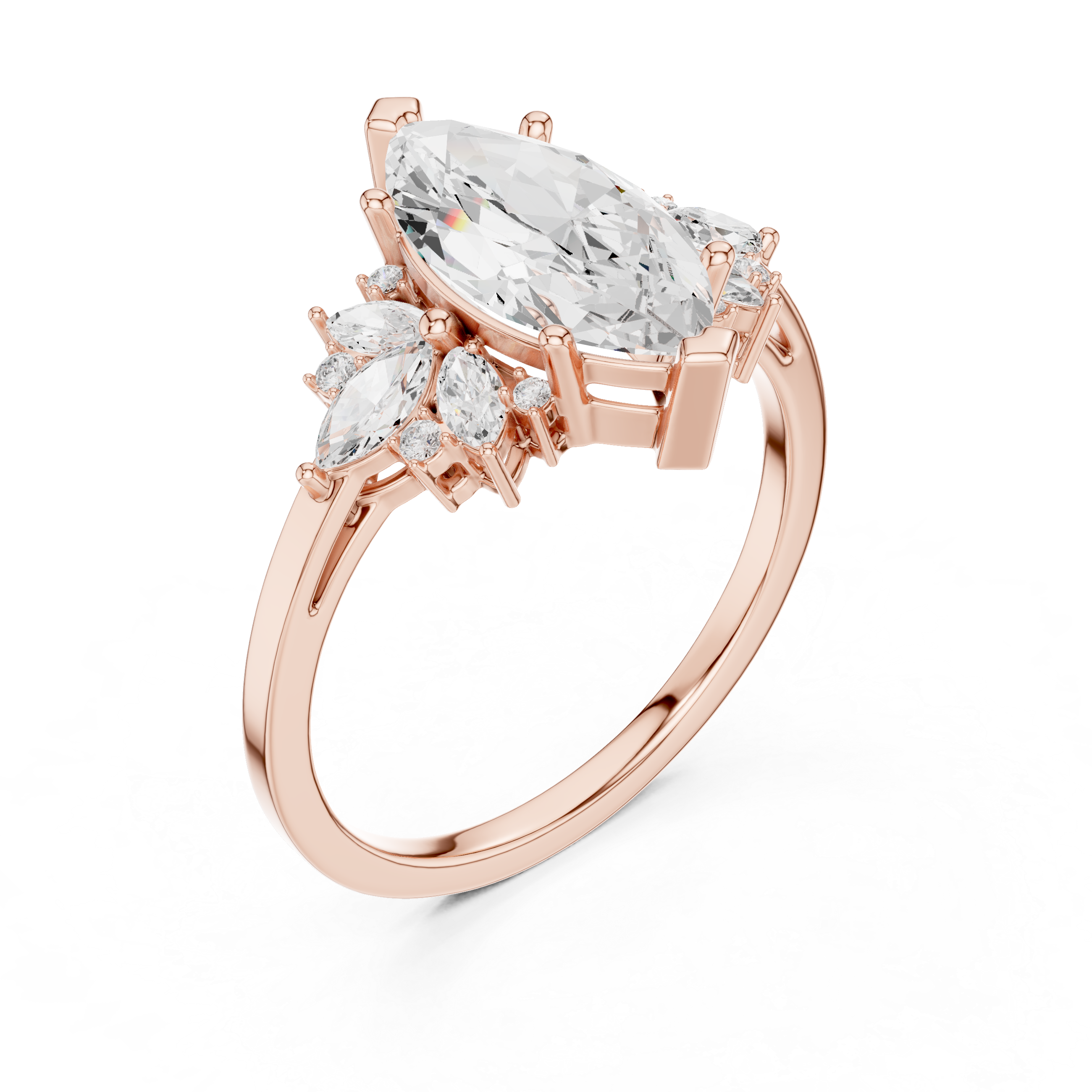 Marquise Diamond with Marquise and Round Starburst Accents Ring