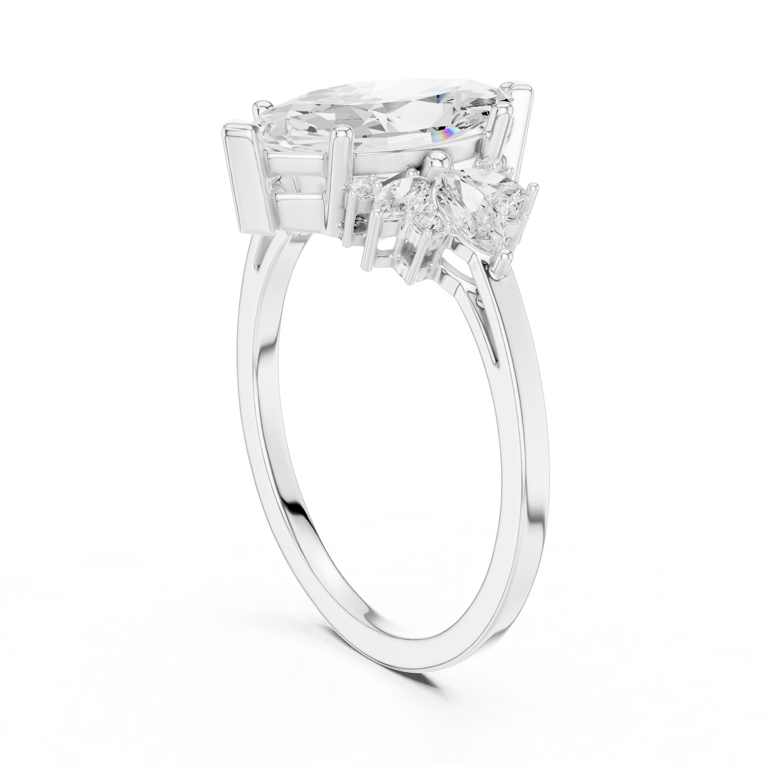 Marquise Diamond with Marquise and Round Starburst Accents Ring