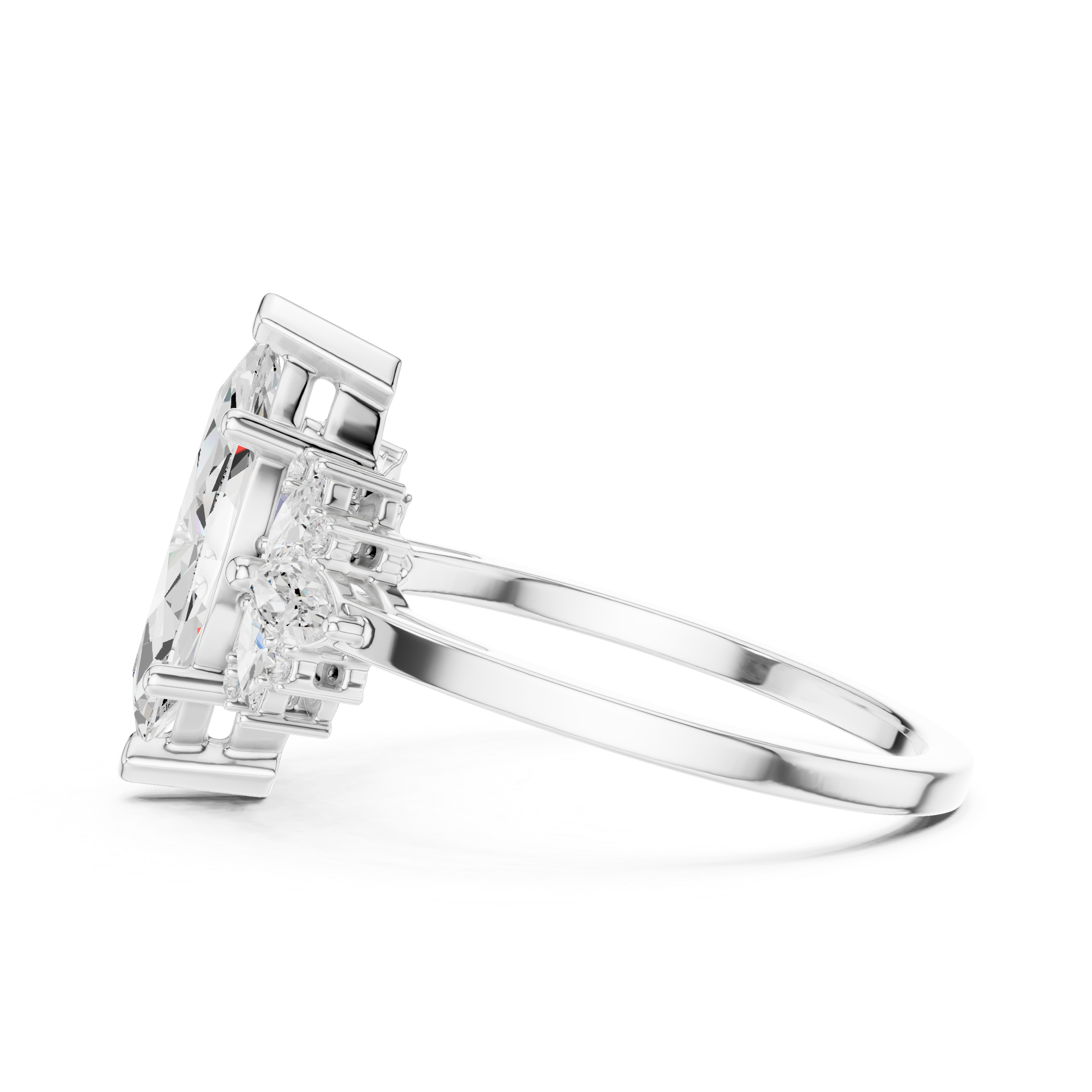 Marquise Diamond with Marquise and Round Starburst Accents Ring