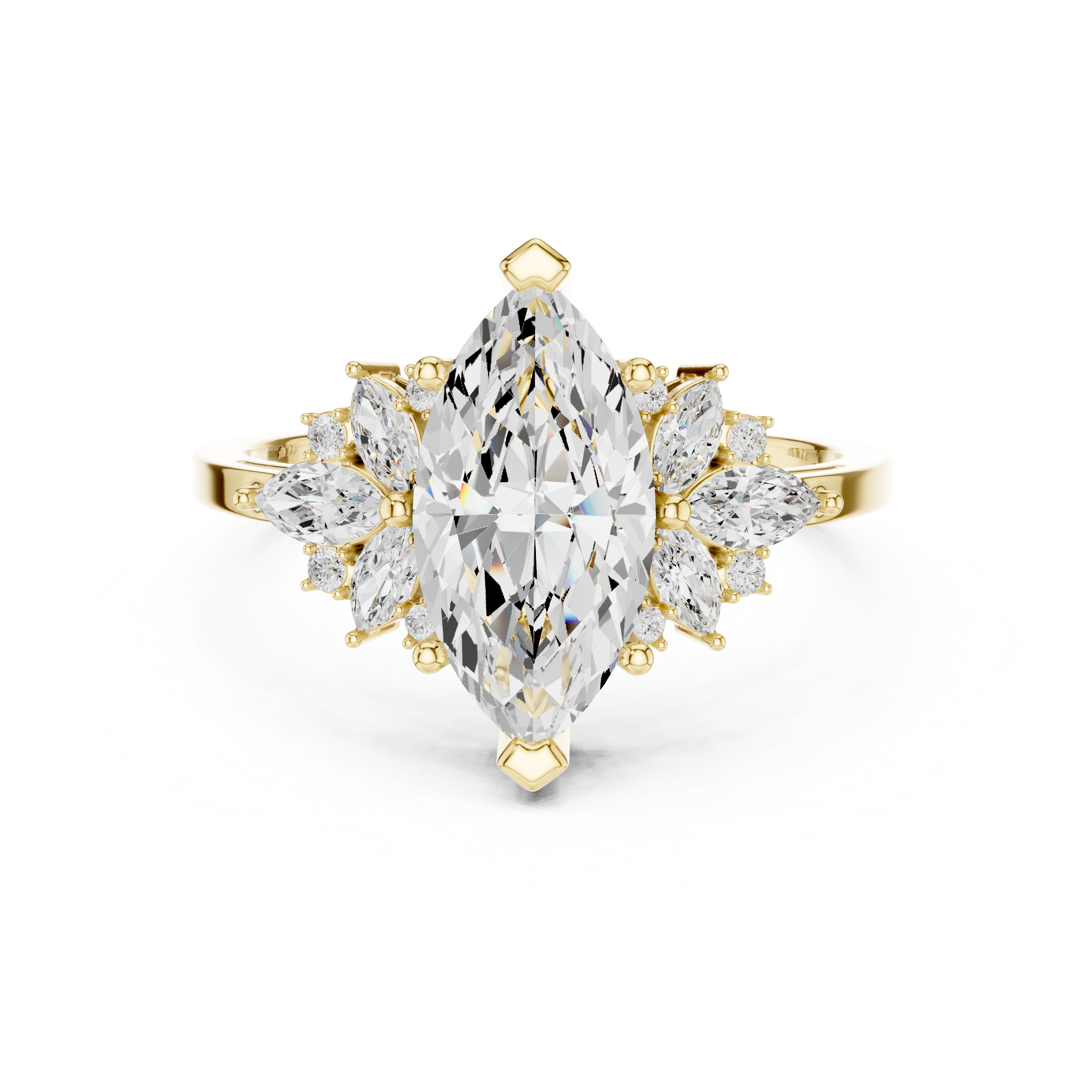 Marquise Diamond with Marquise and Round Starburst Accents Ring