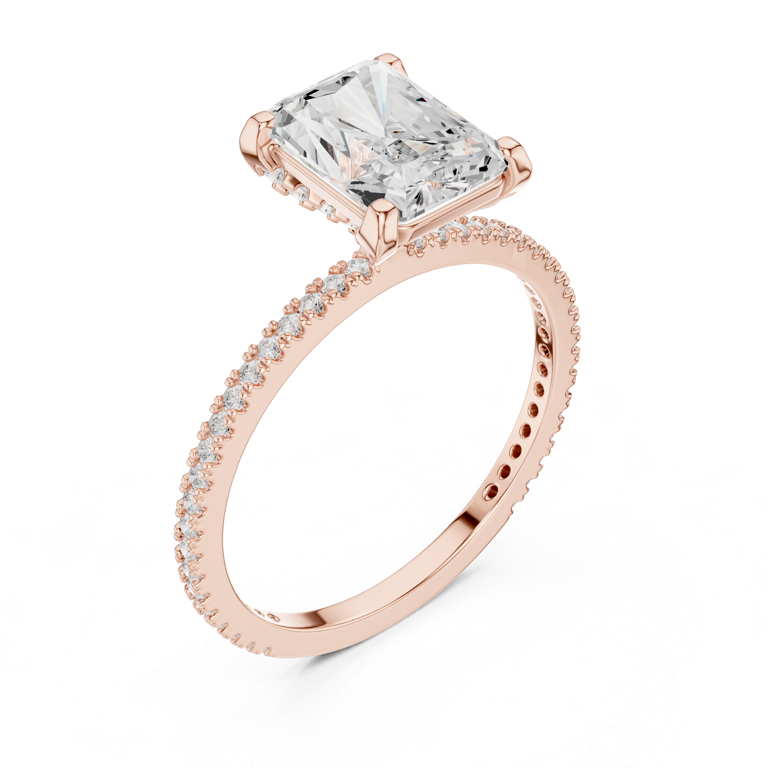 Radiant Cut Diamond Hidden Halo with Pave Ring