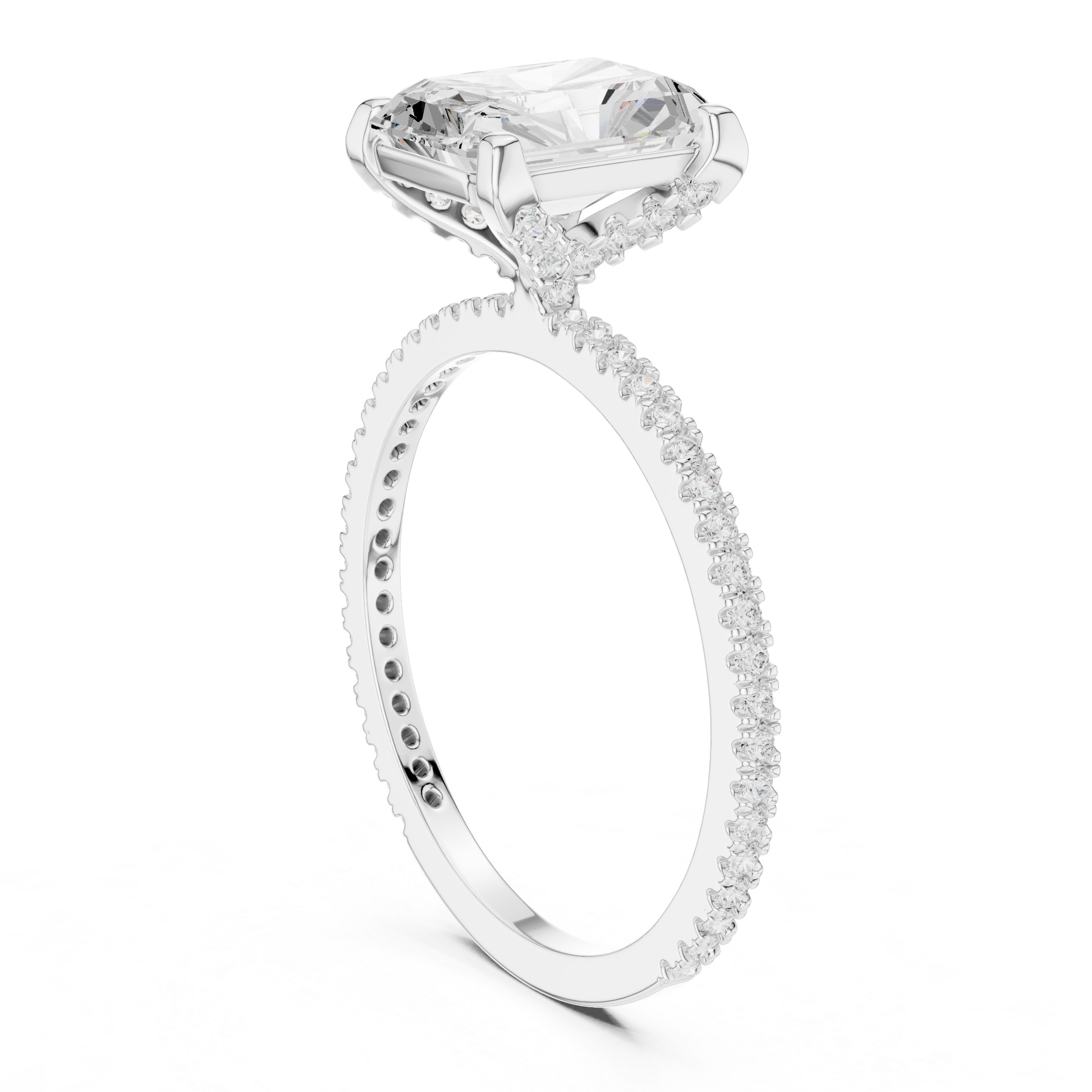 Radiant Cut Diamond Hidden Halo with Pave Ring