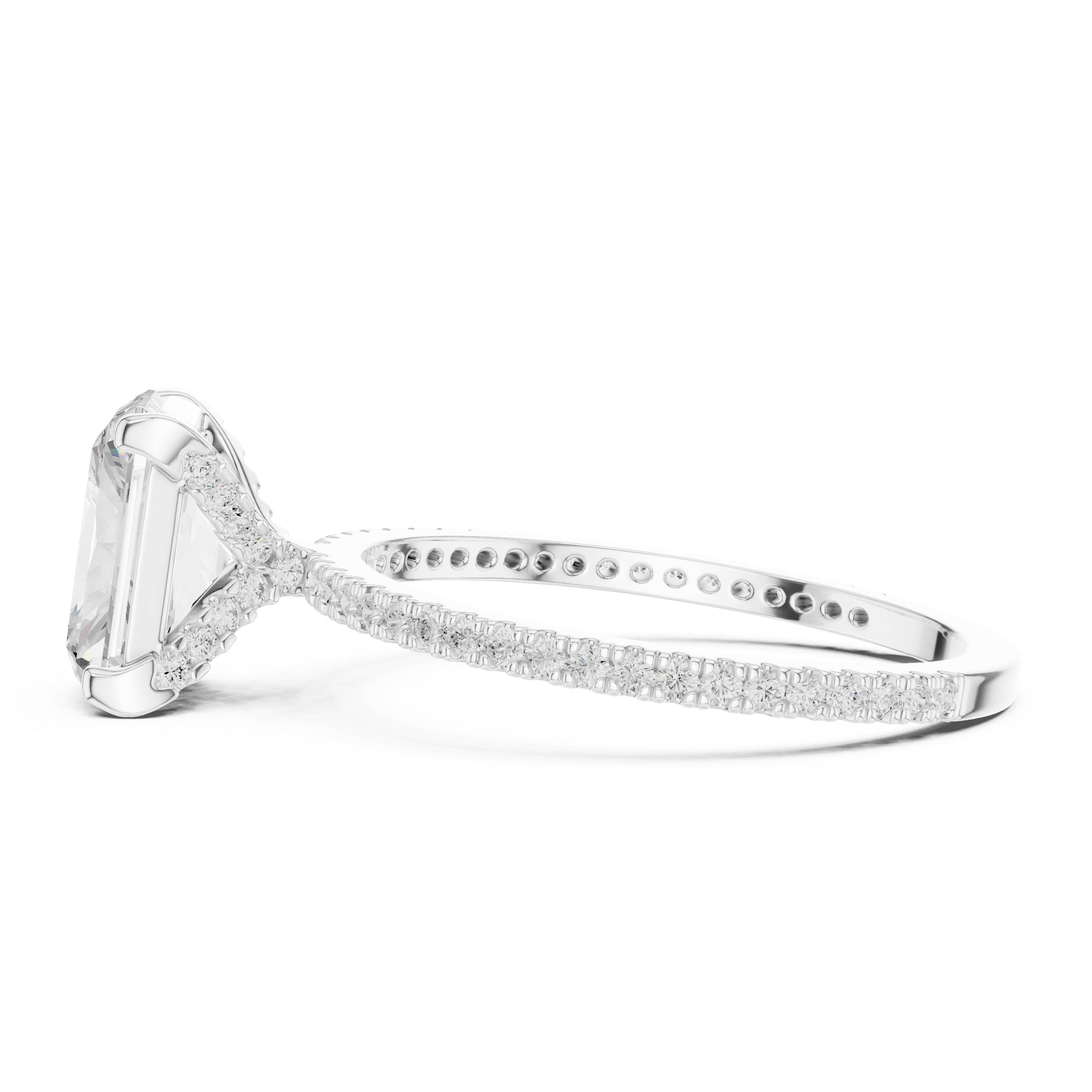 Radiant Cut Diamond Hidden Halo with Pave Ring